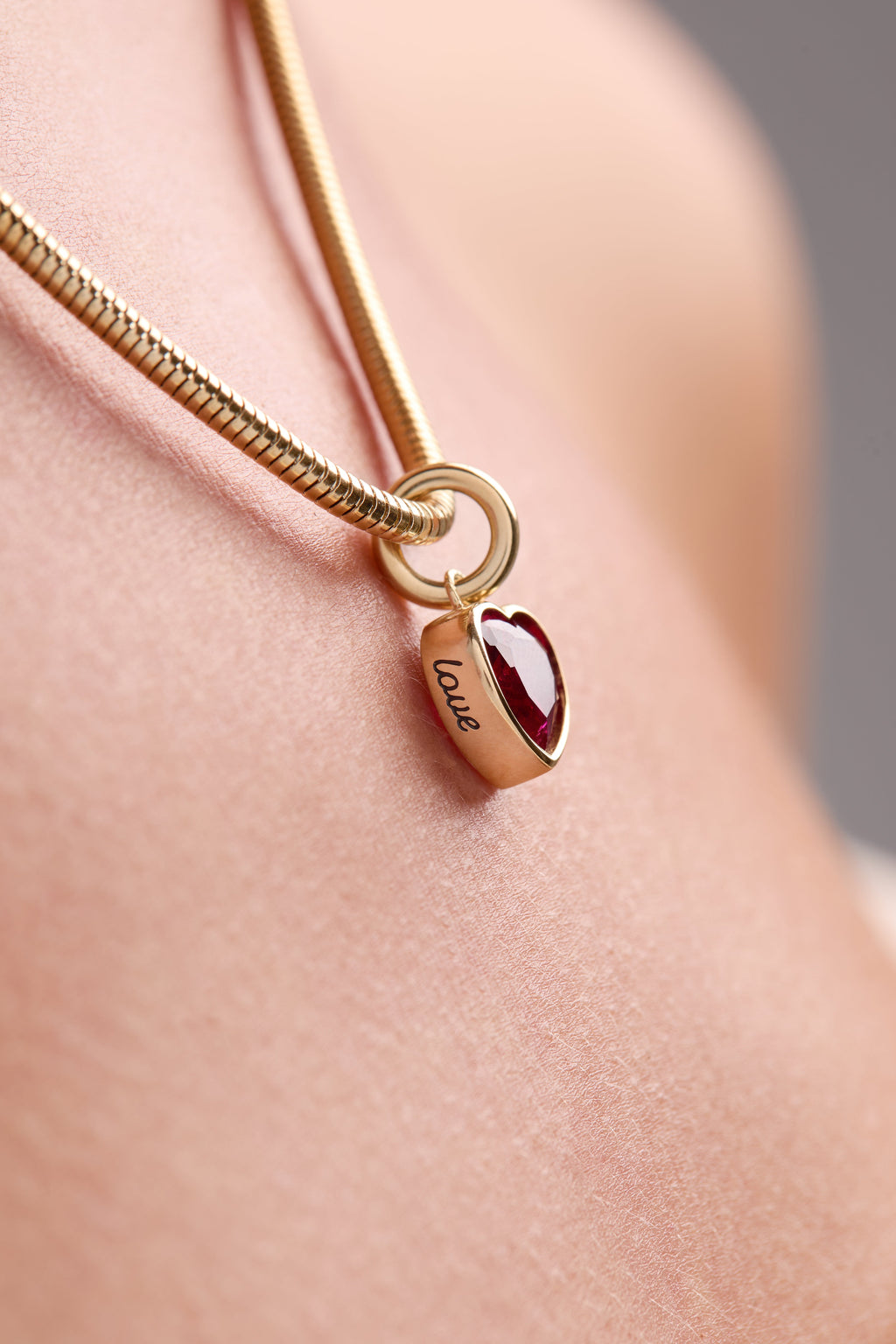 July Heart Birthstone Charm with Ruby Colored Cubic Zirconia