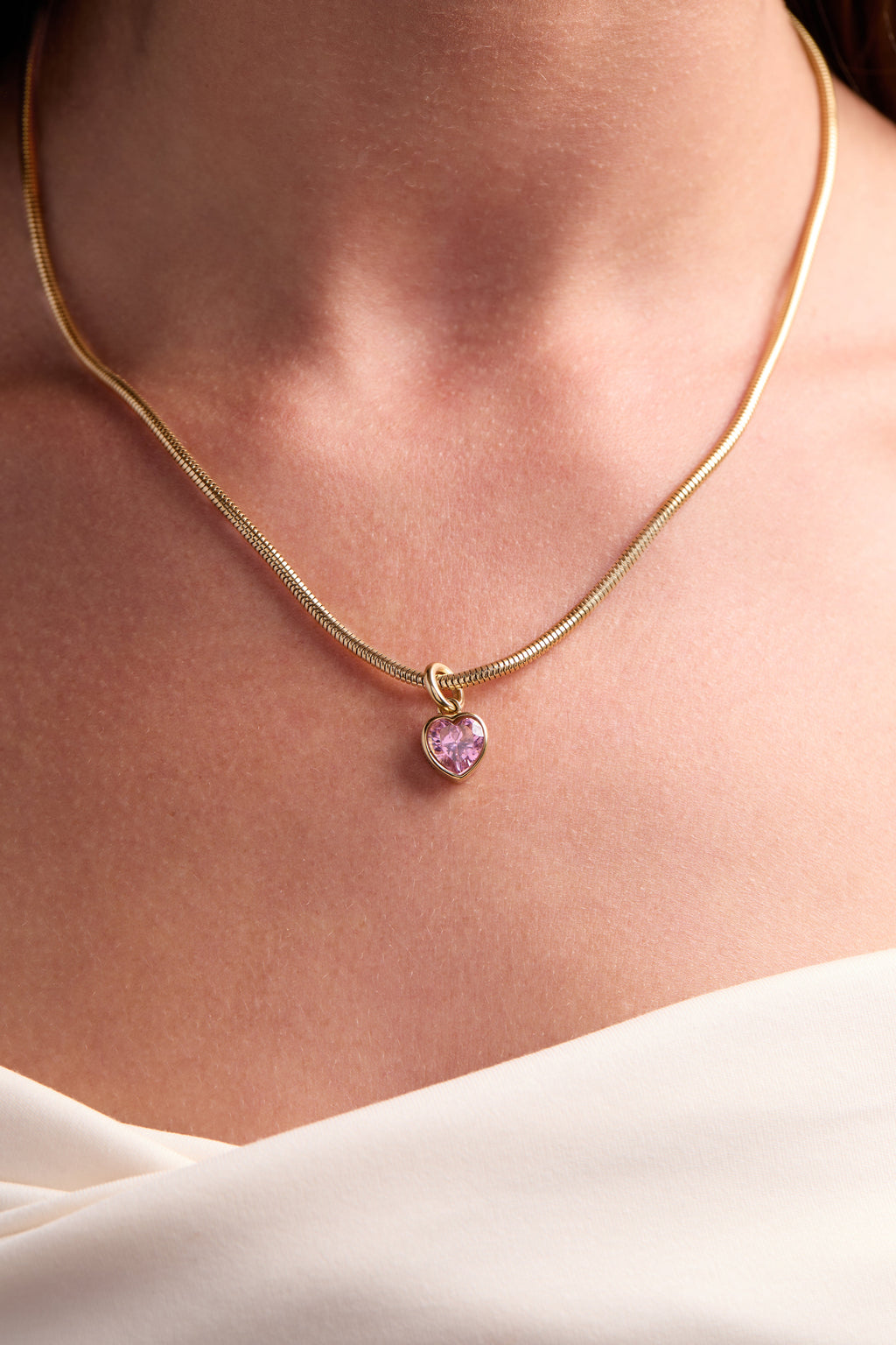 October Serenity Heart Birthstone Charm - Pink Crystal Gold Tone