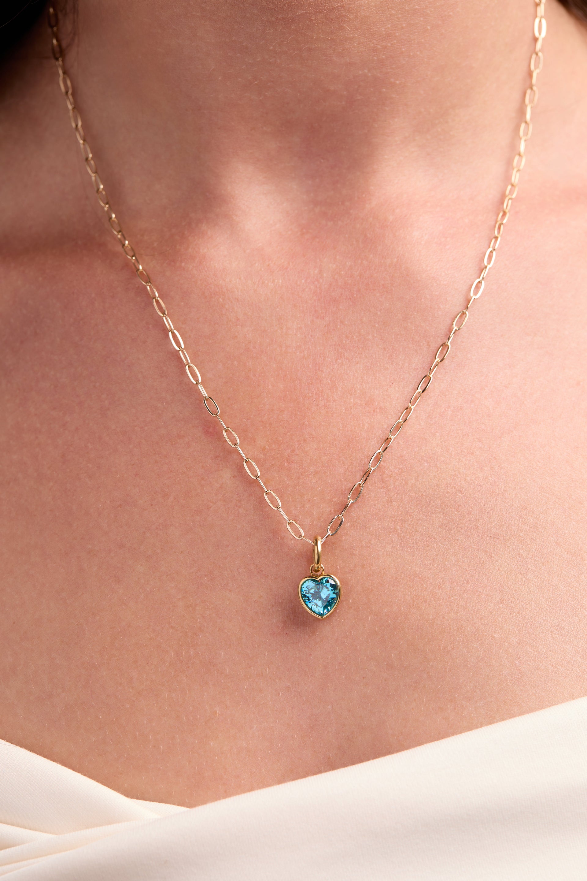 March 'Faith' Heart Birthstone Charm - Gold Aquamarine Blue