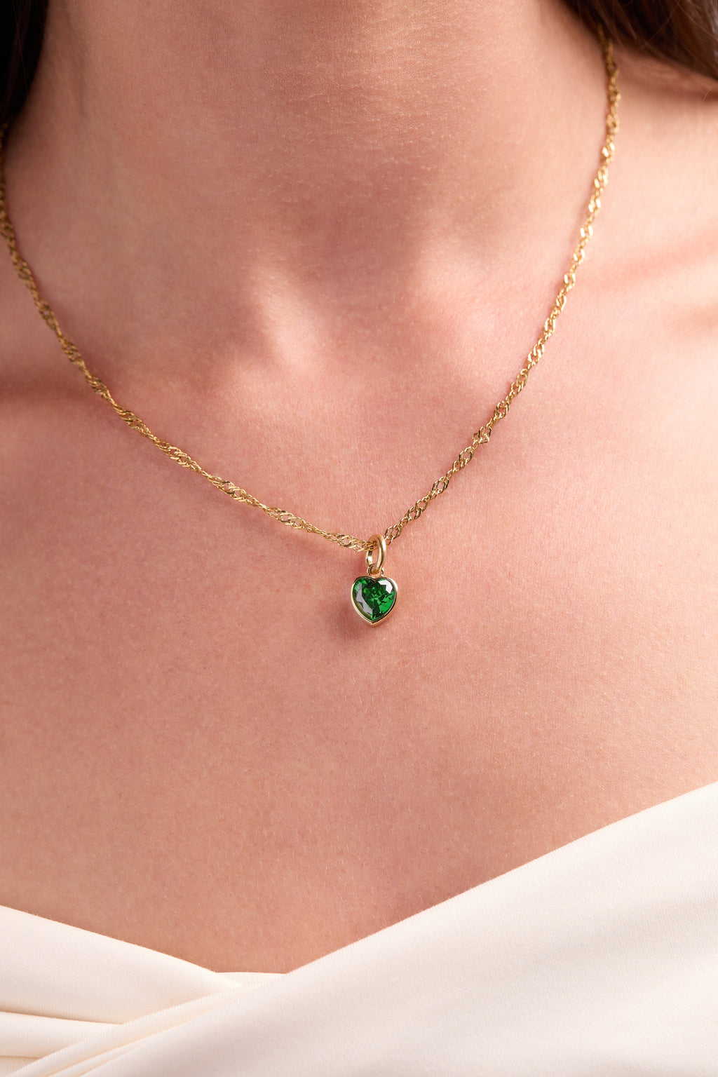 May Hope Heart Birthstone Charm - Emerald Crystal Jewelry
