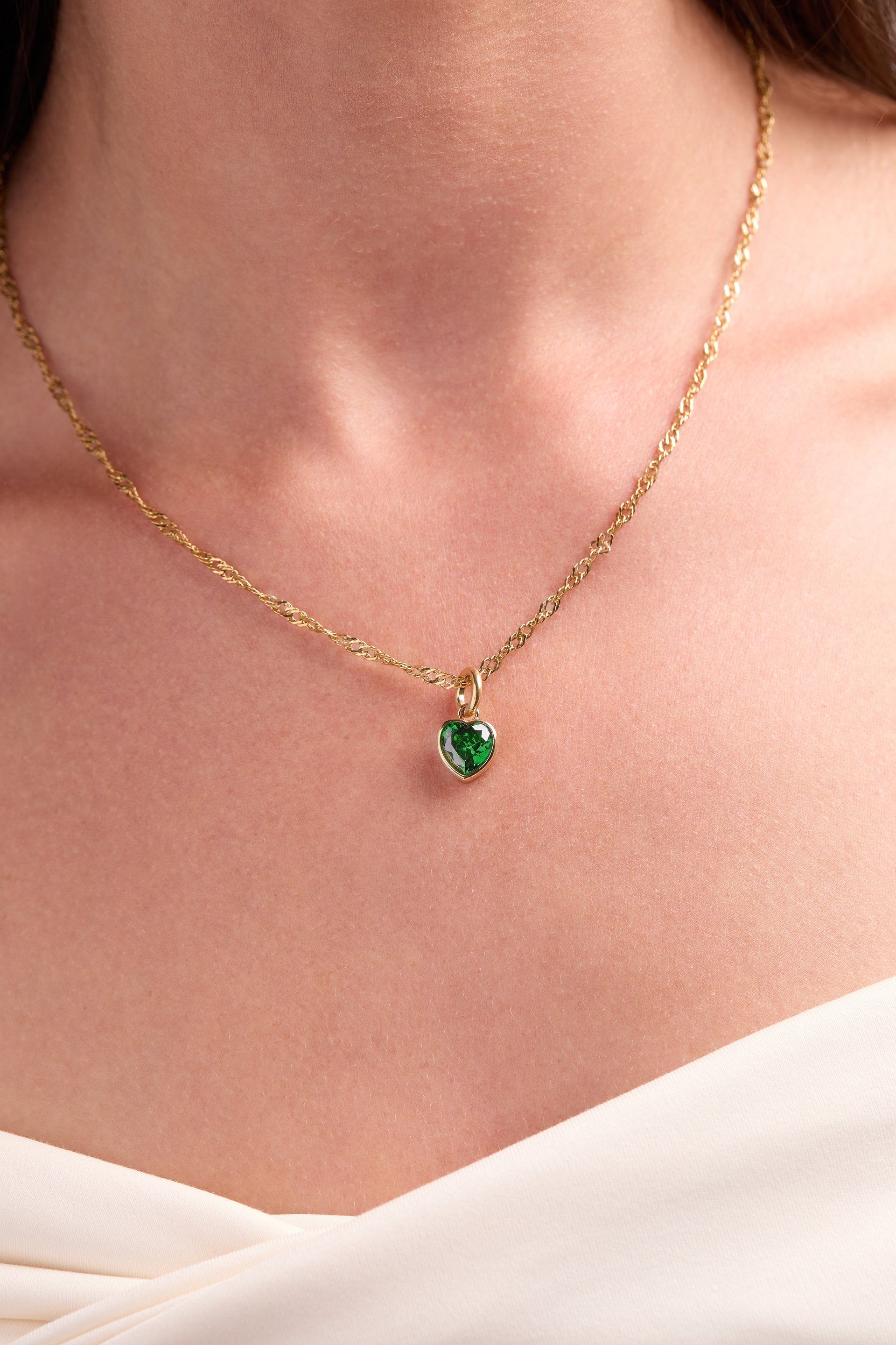 May Hope Heart Birthstone Charm - Emerald Crystal Jewelry