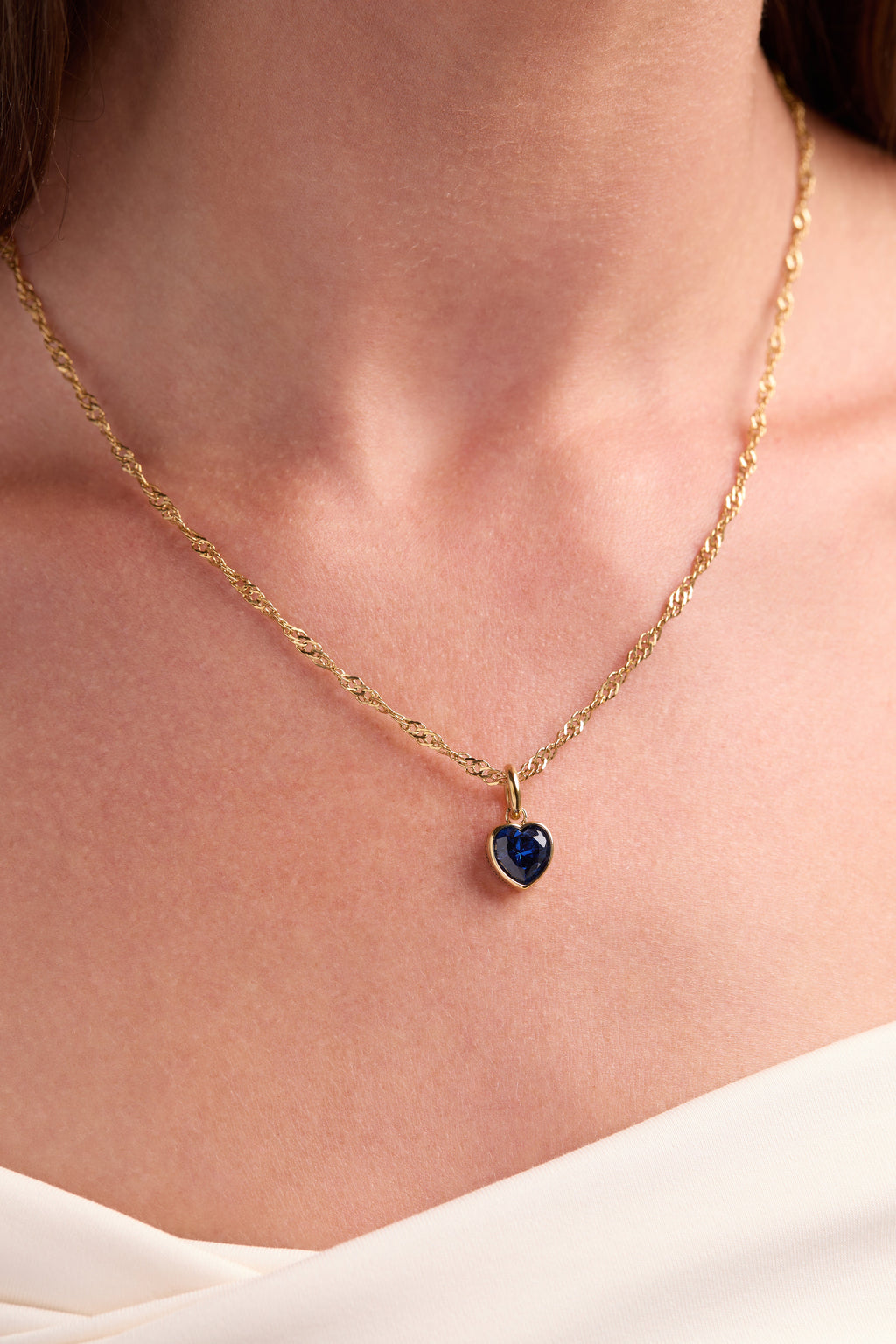 September Birthstone Heart Charm in Gold with Sapphire Blue Crystal