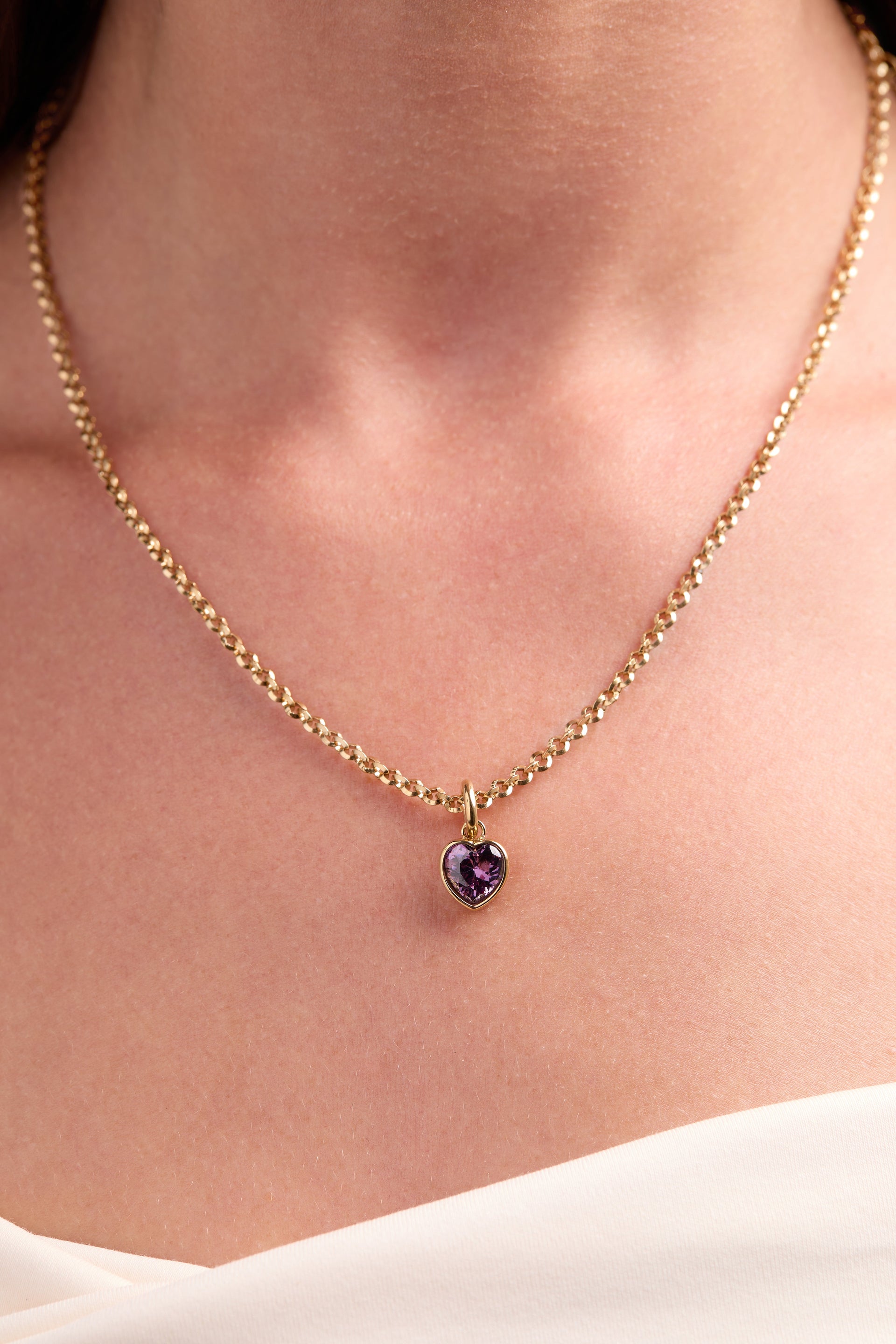 February Clarity Heart Birthstone Charm - Amethyst-Colored CZ