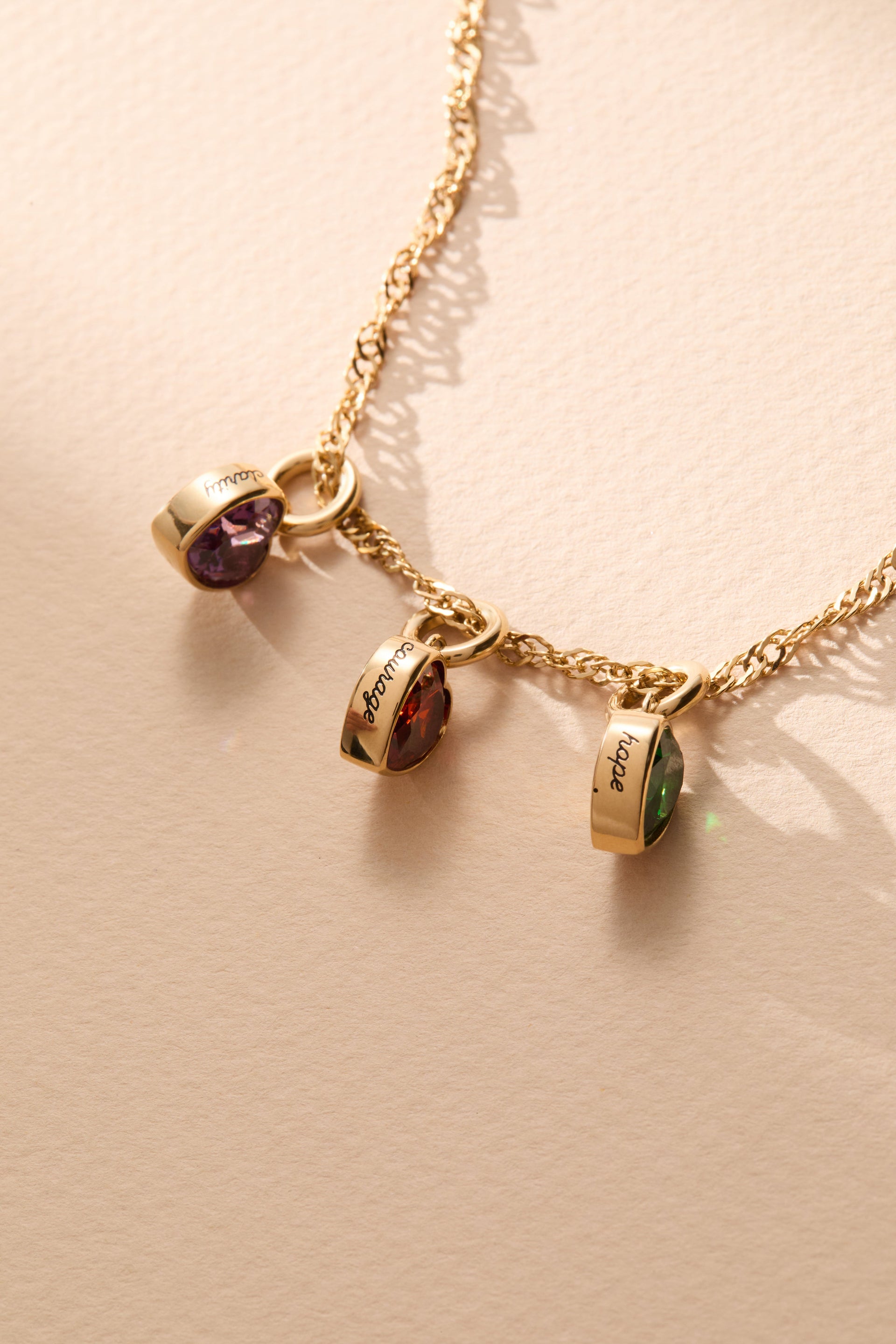 January Birthstone Heart Charm with Courage Etching