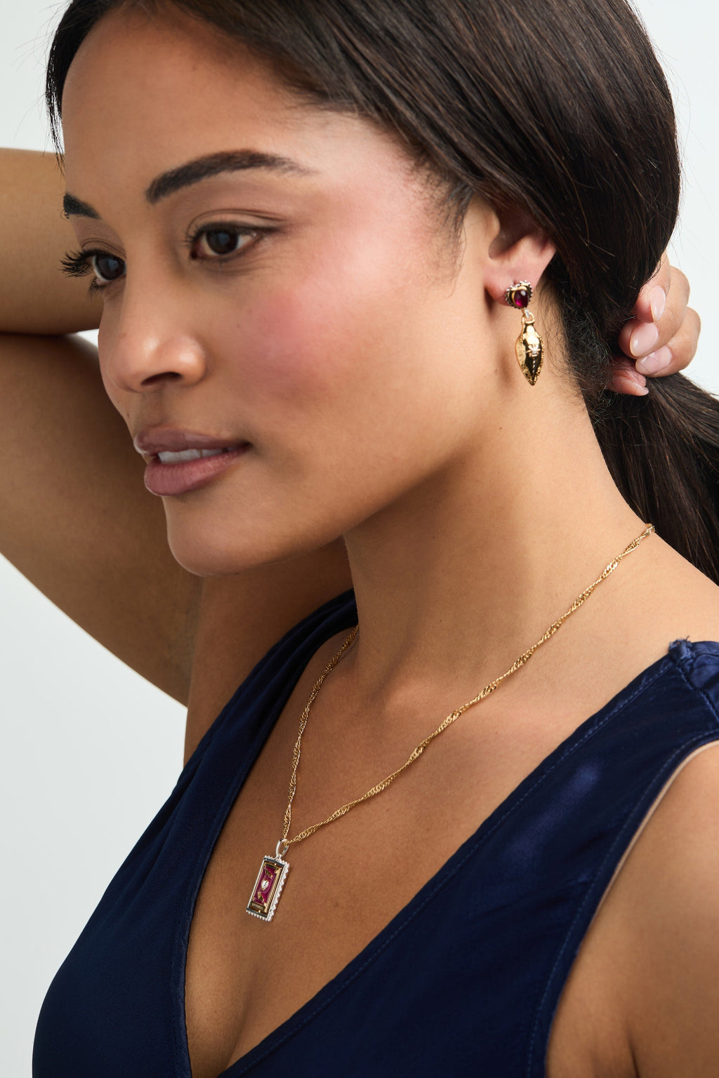 Moon Magic Potion Bottle Drop Earrings in Gold & Deep-Red