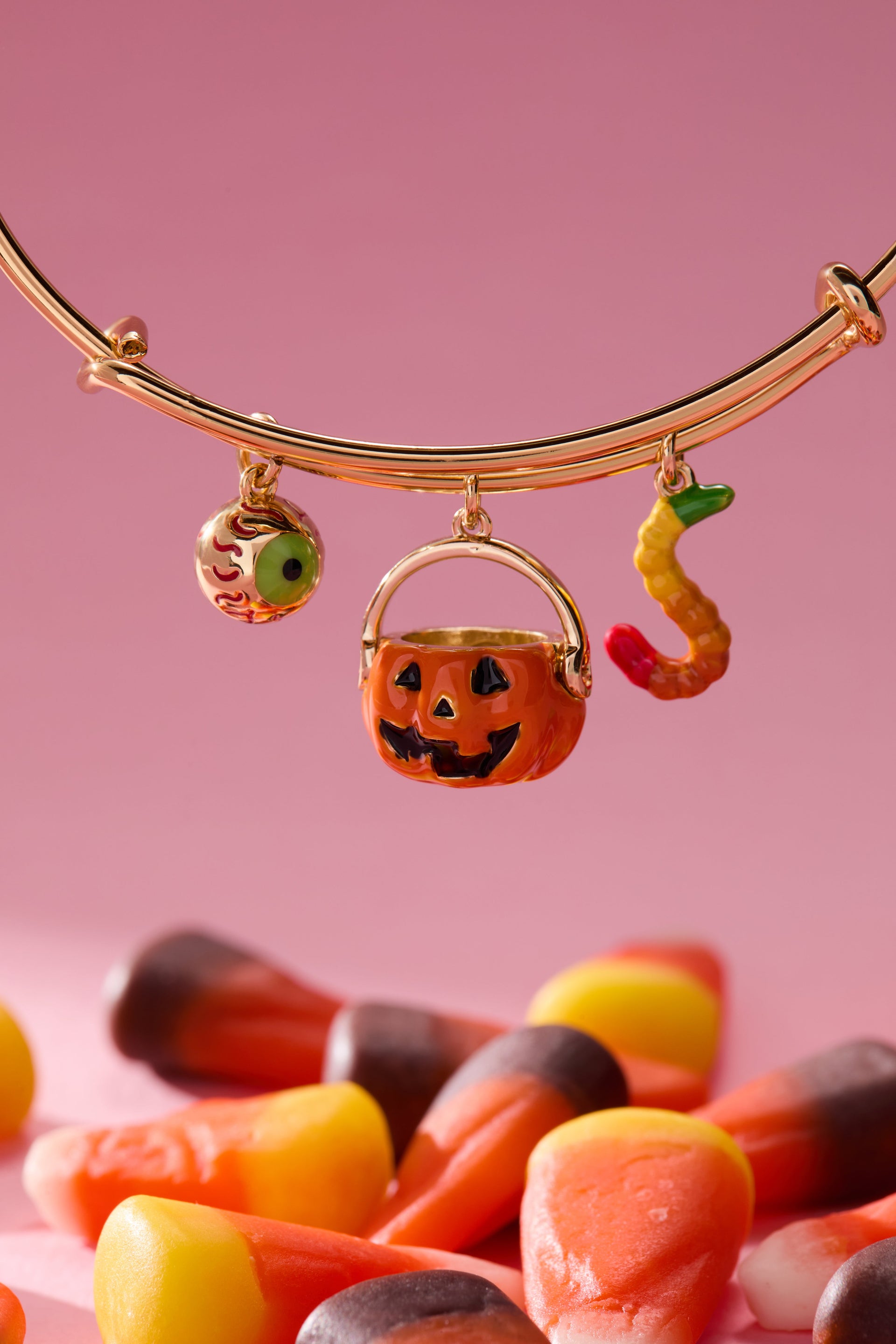 Trick or Treat Multi Charm Bangle – Halloween Gold Tone Bracelet