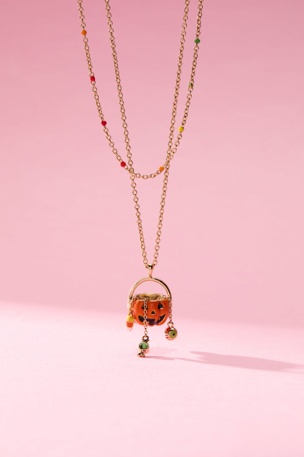 Trick or Treat Layered Gold Necklace with Halloween Charms