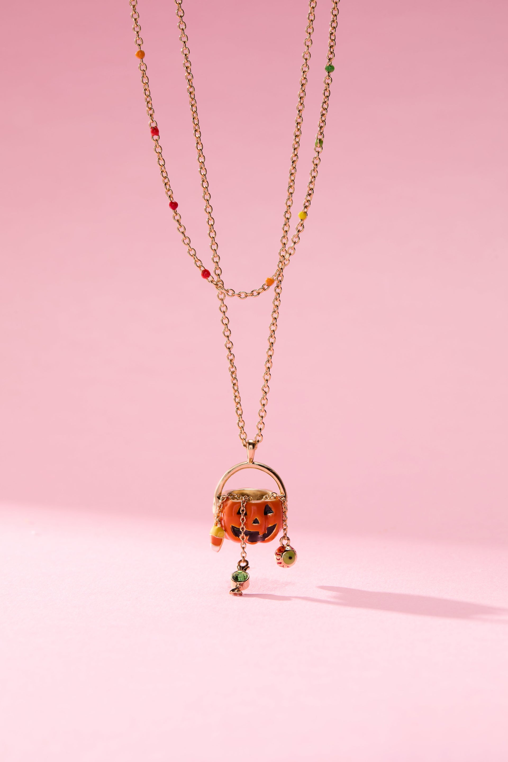 Trick or Treat Layered Gold Necklace with Halloween Charms