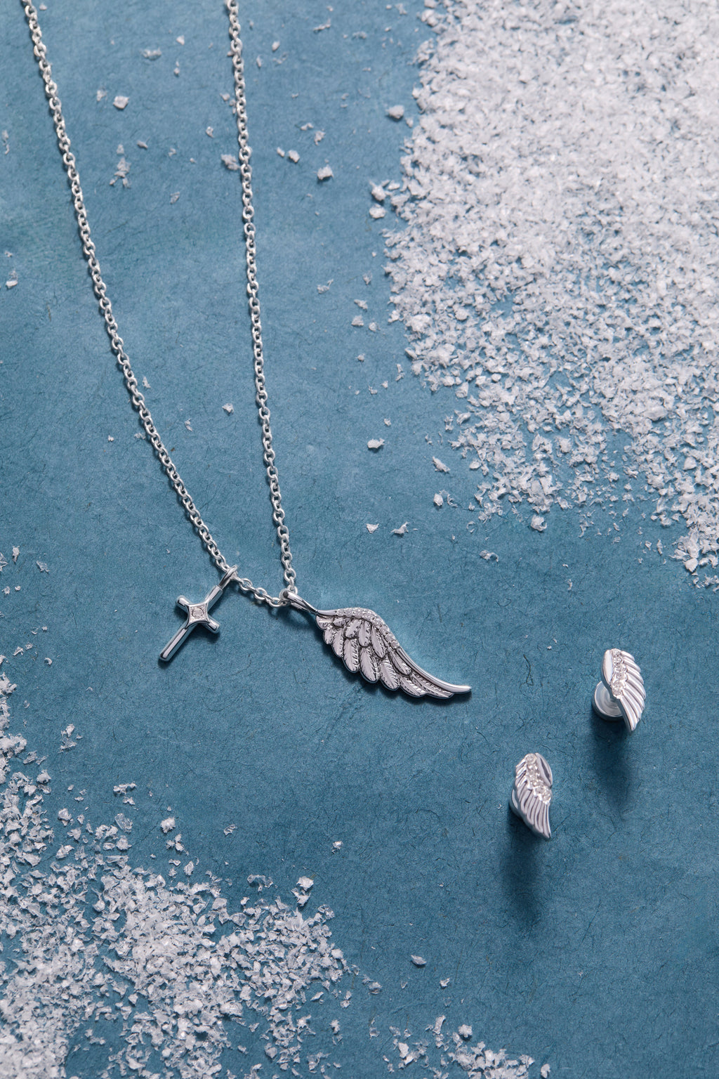 Faith Cross and Angel Wing Charm Necklace in Silver