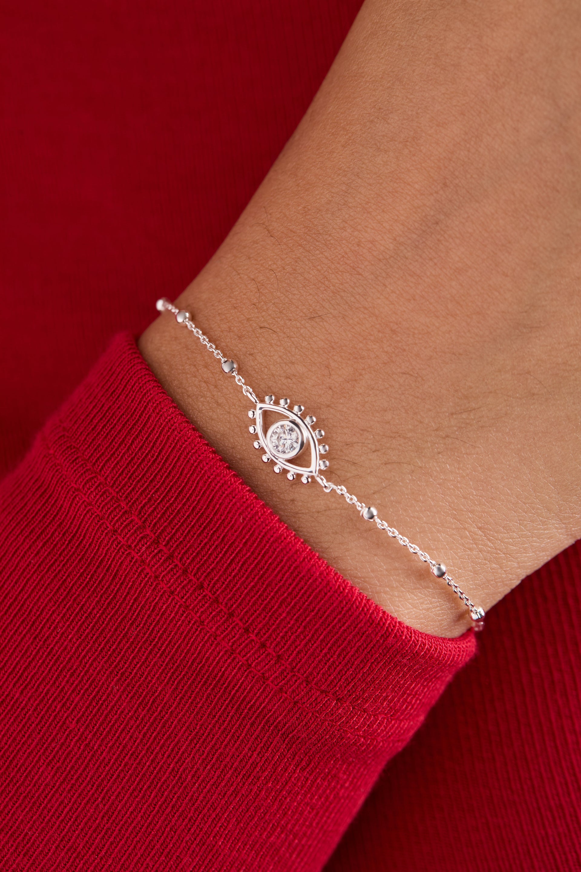 Silver-Plated Evil Eye Inline Beaded Chain Bracelet