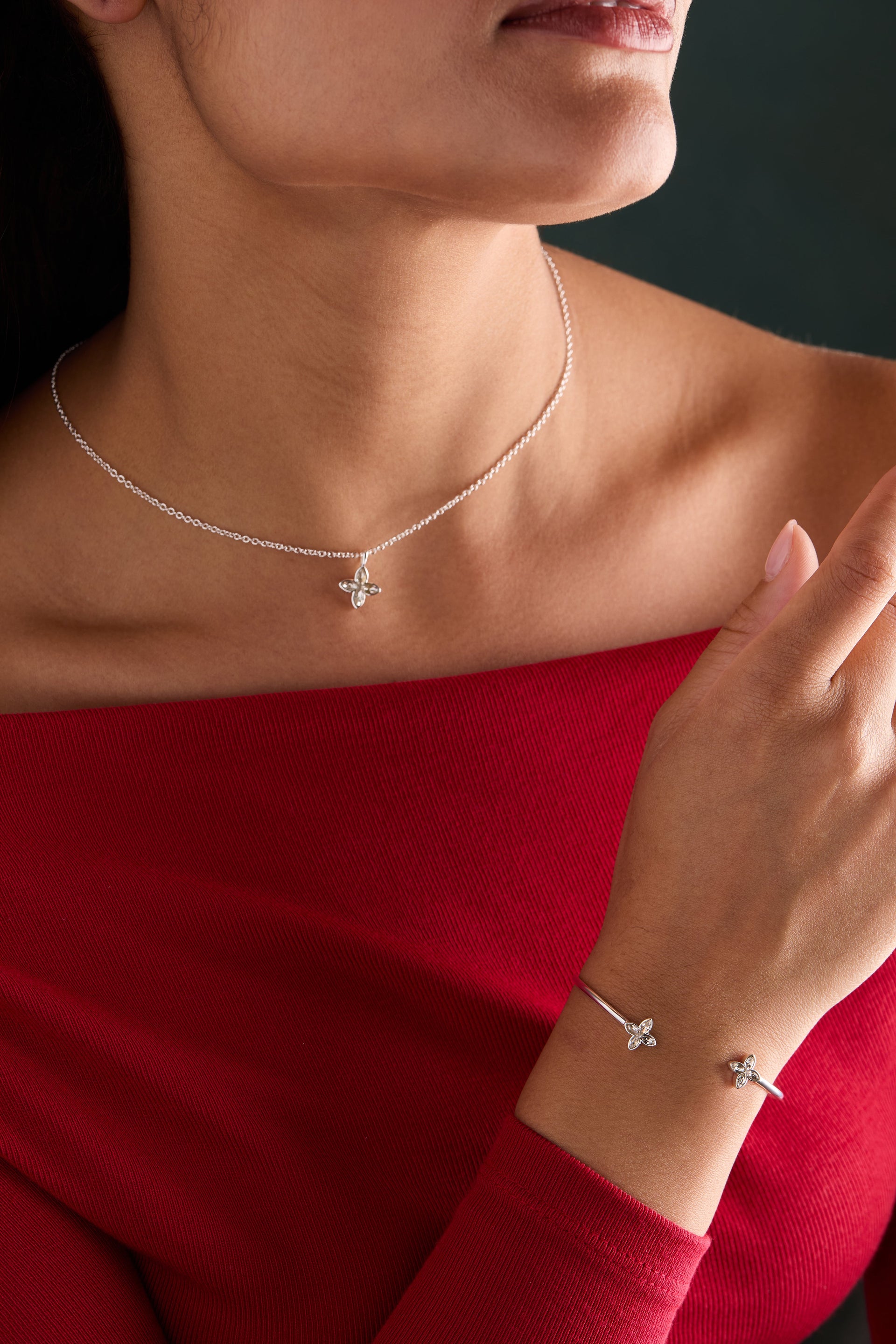 Crystal Logo Star Flex Cuff in Silver Tone