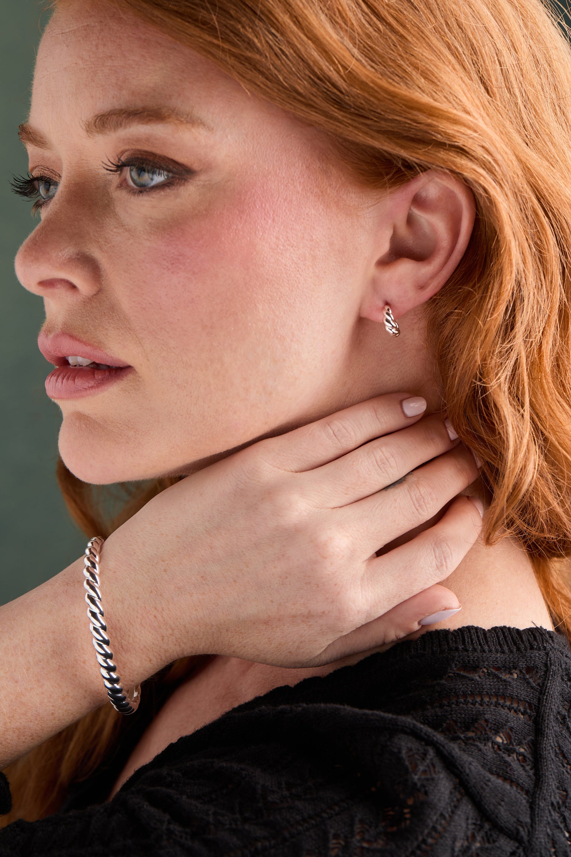 Puffy Rope Textured Huggie Hoop Earrings in Silver Tone