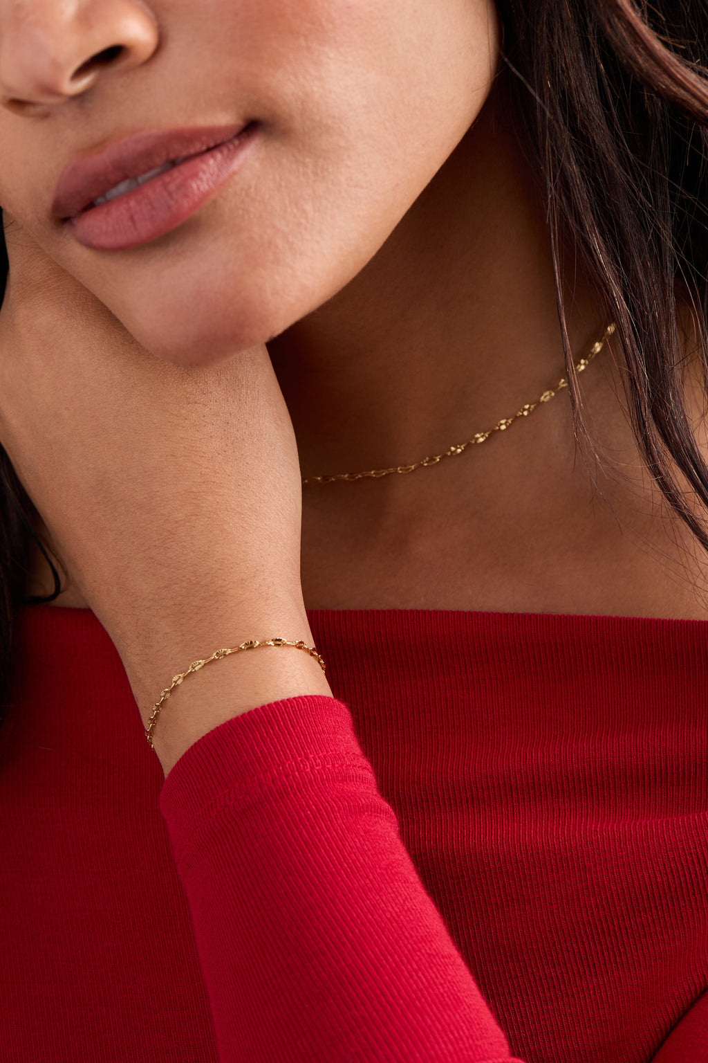 Gold Multi Faceted Lip Chain Necklace Minimalist Statement Jewelry