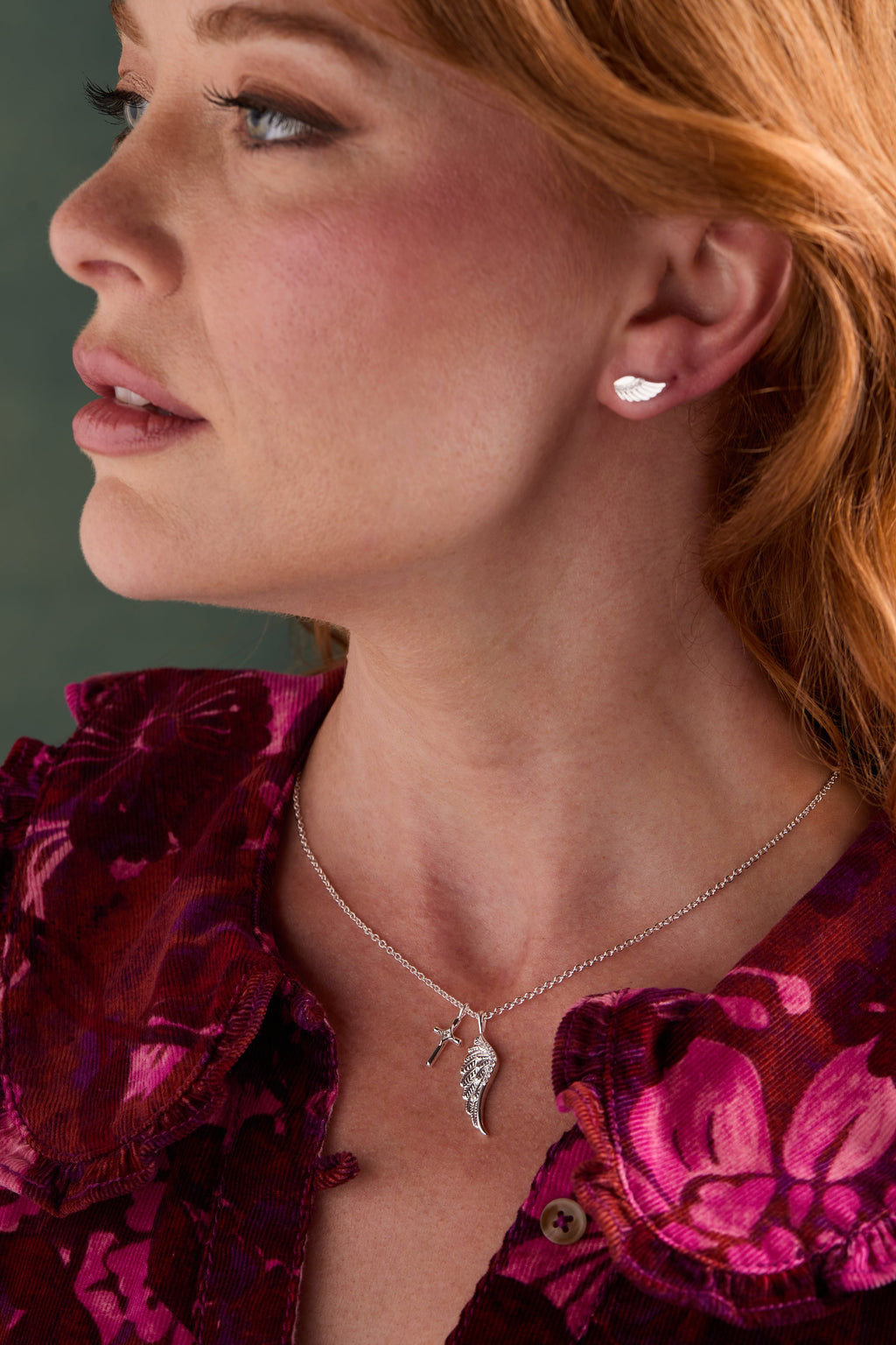 Faith Wing Stud Earrings in Silver with Clear Crystal Accents
