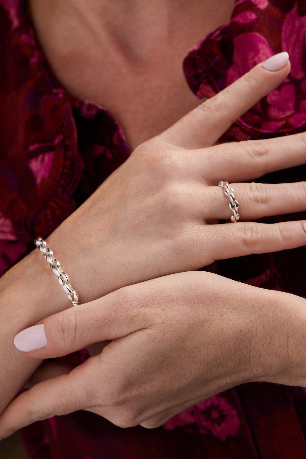 Puffy Rope Chain Ring in Polished Silver - Modern Minimalist Style