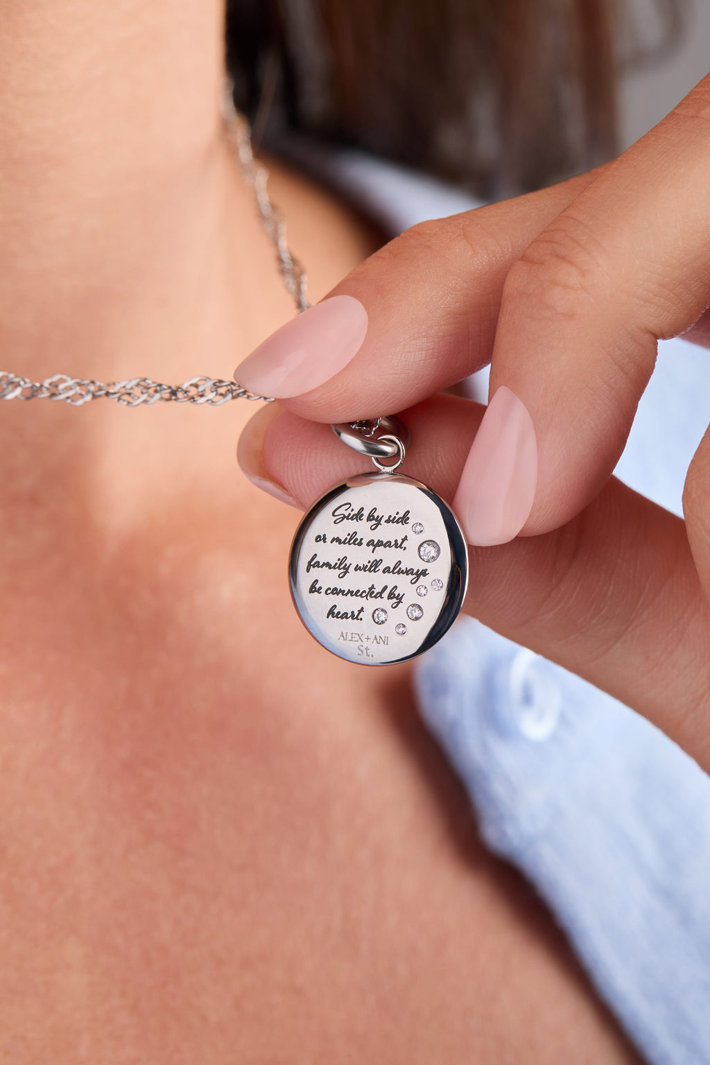 Mom Butterfly Disc Charm Necklace with Engraved Sentiment