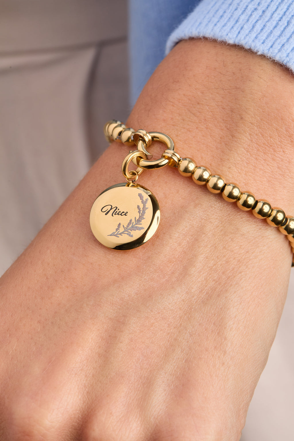 Niece Lavender Disc Charm - Meaningful Family Keepsake Necklace