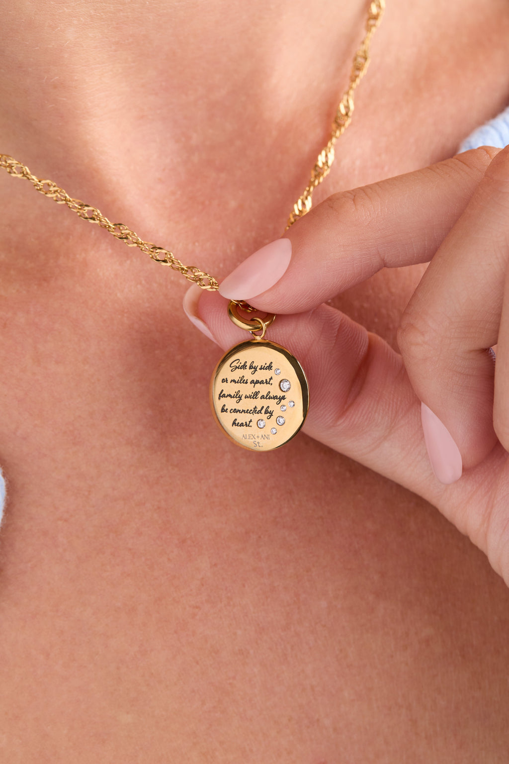 Grandma Hummingbird Disc Charm in Polished Gold with Crystal