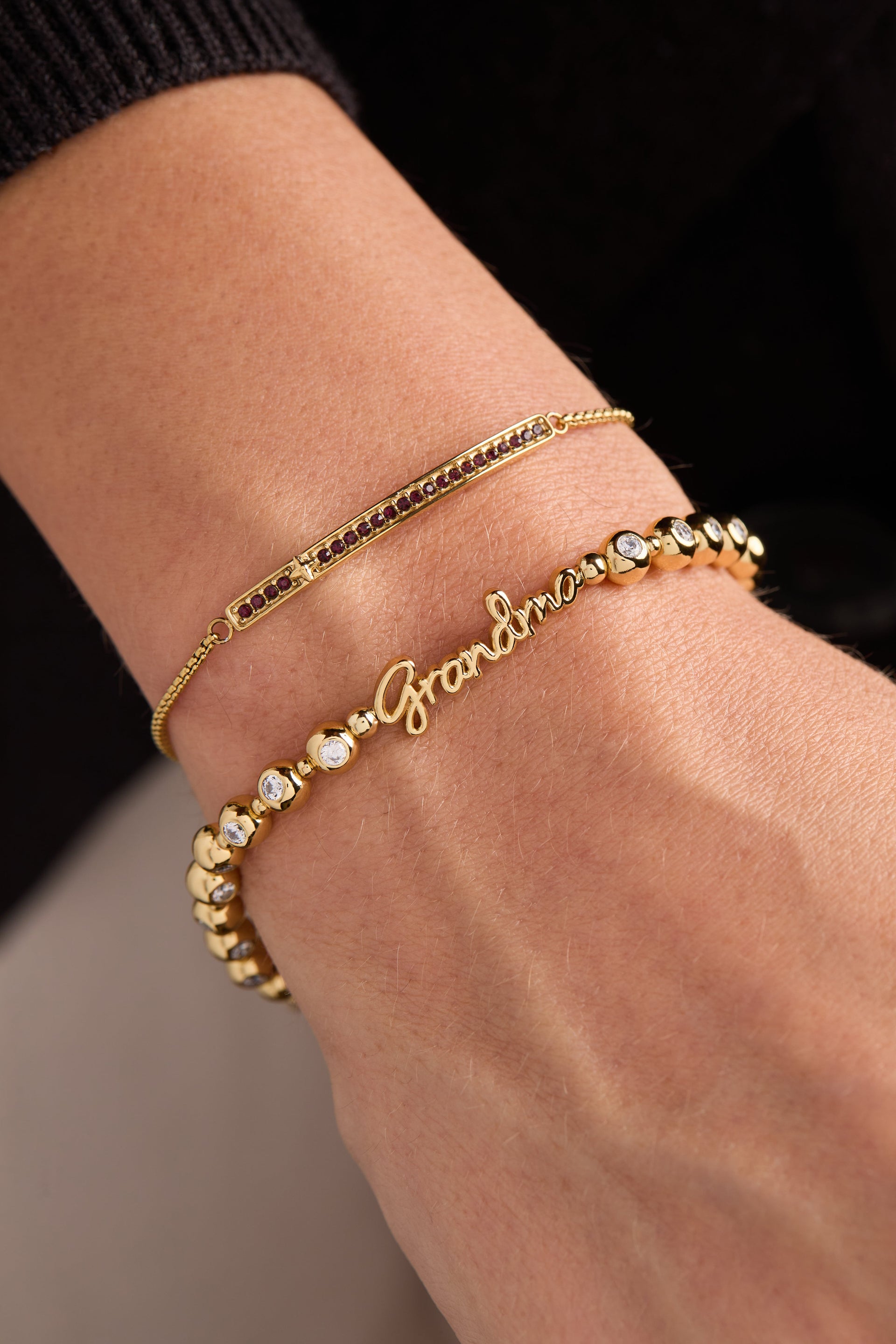 Grandma Elongated Crystal Stretch Bracelet in Script