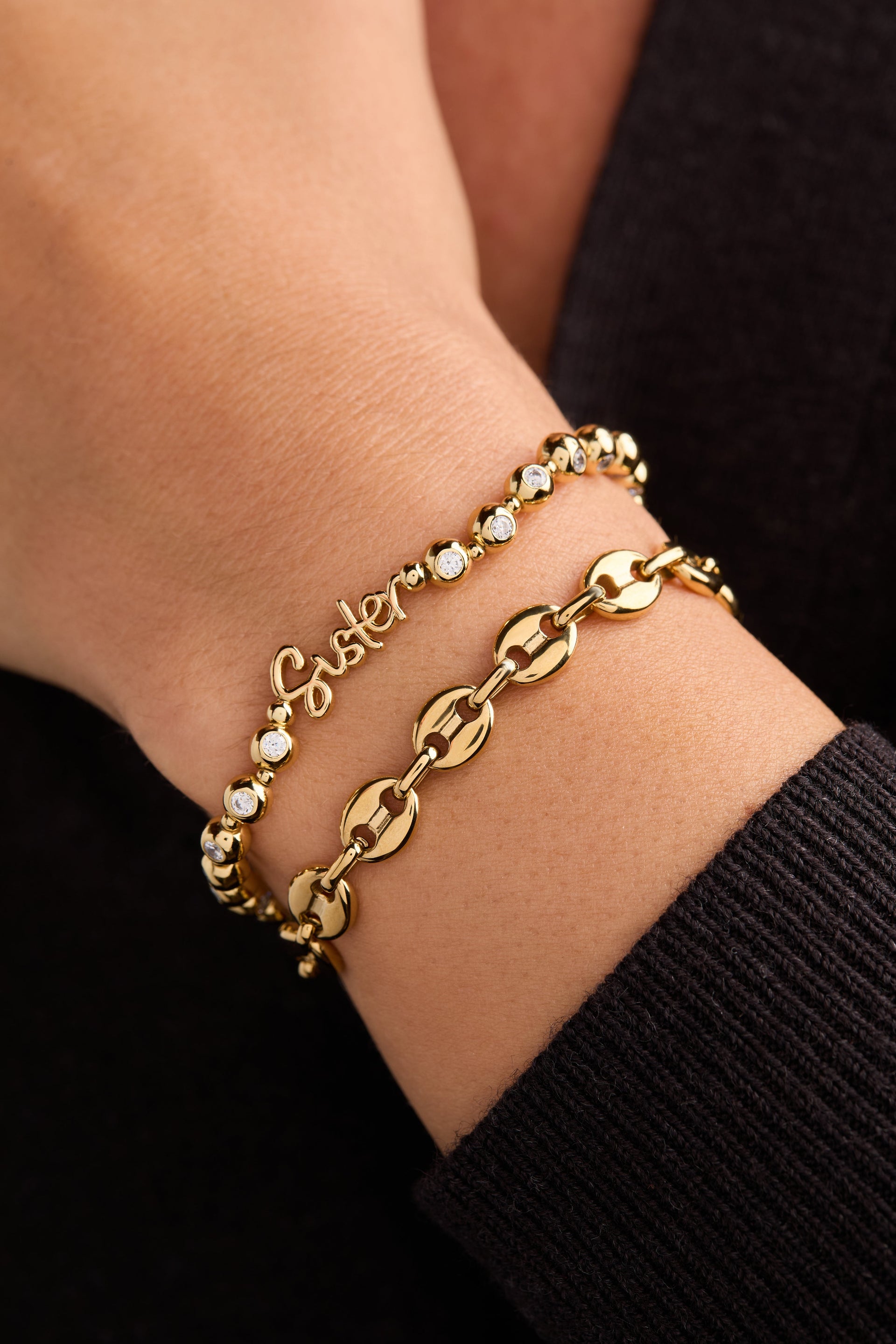 Sister Elongated Crystal Stretch Bracelet in Gold and Silver