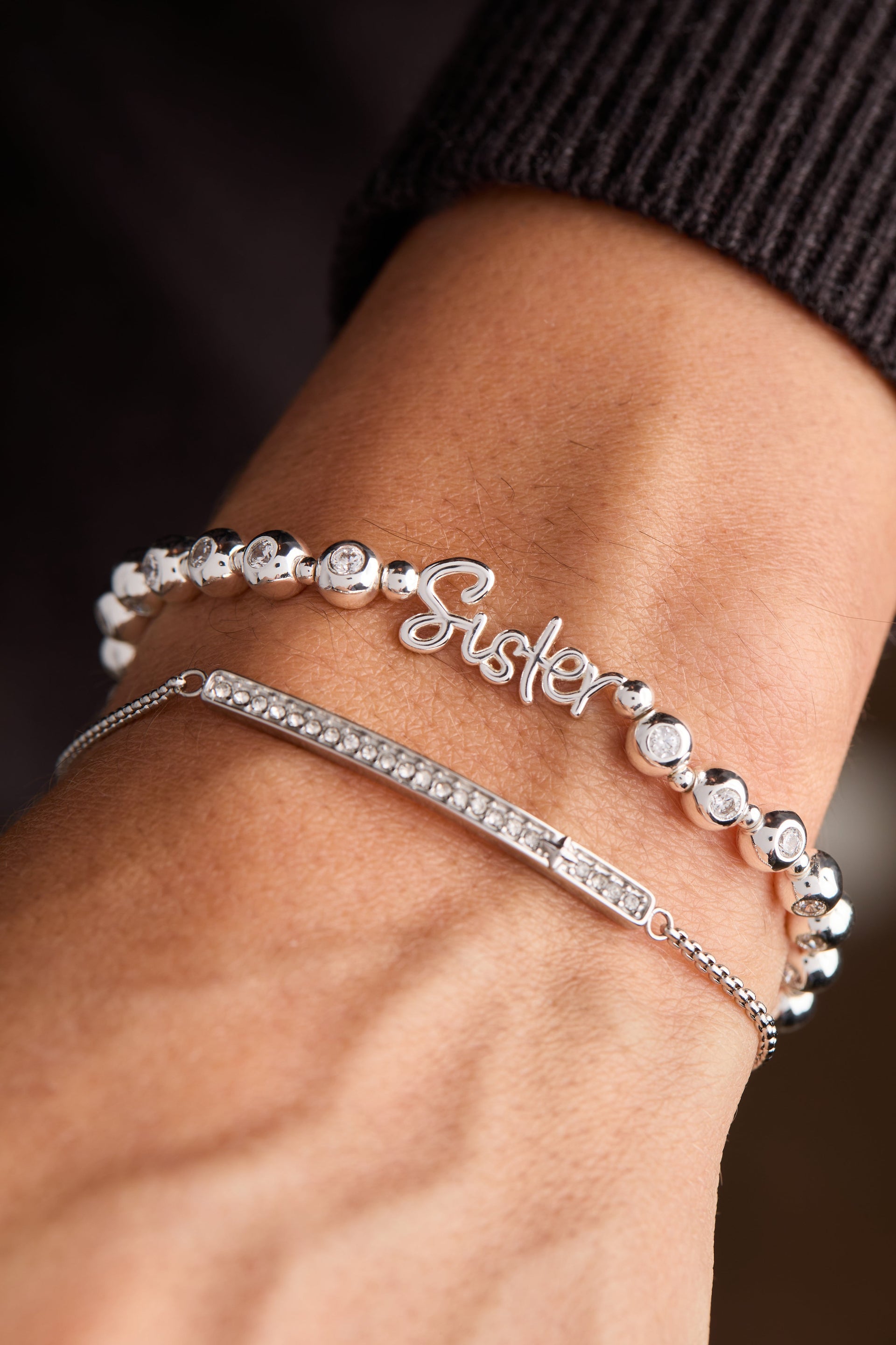 Sister Elongated Crystal Stretch Bracelet in Gold and Silver