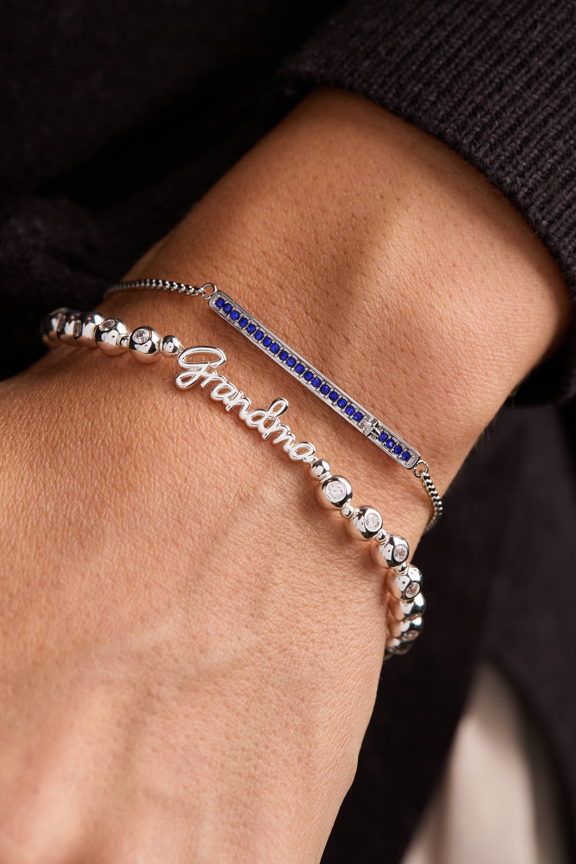 Grandma Elongated Crystal Stretch Bracelet in Script