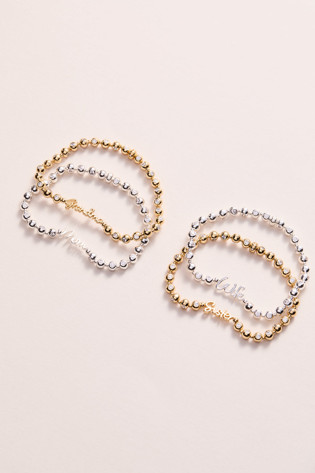 Wife Elongated Crystal Stretch Bracelet in Script
