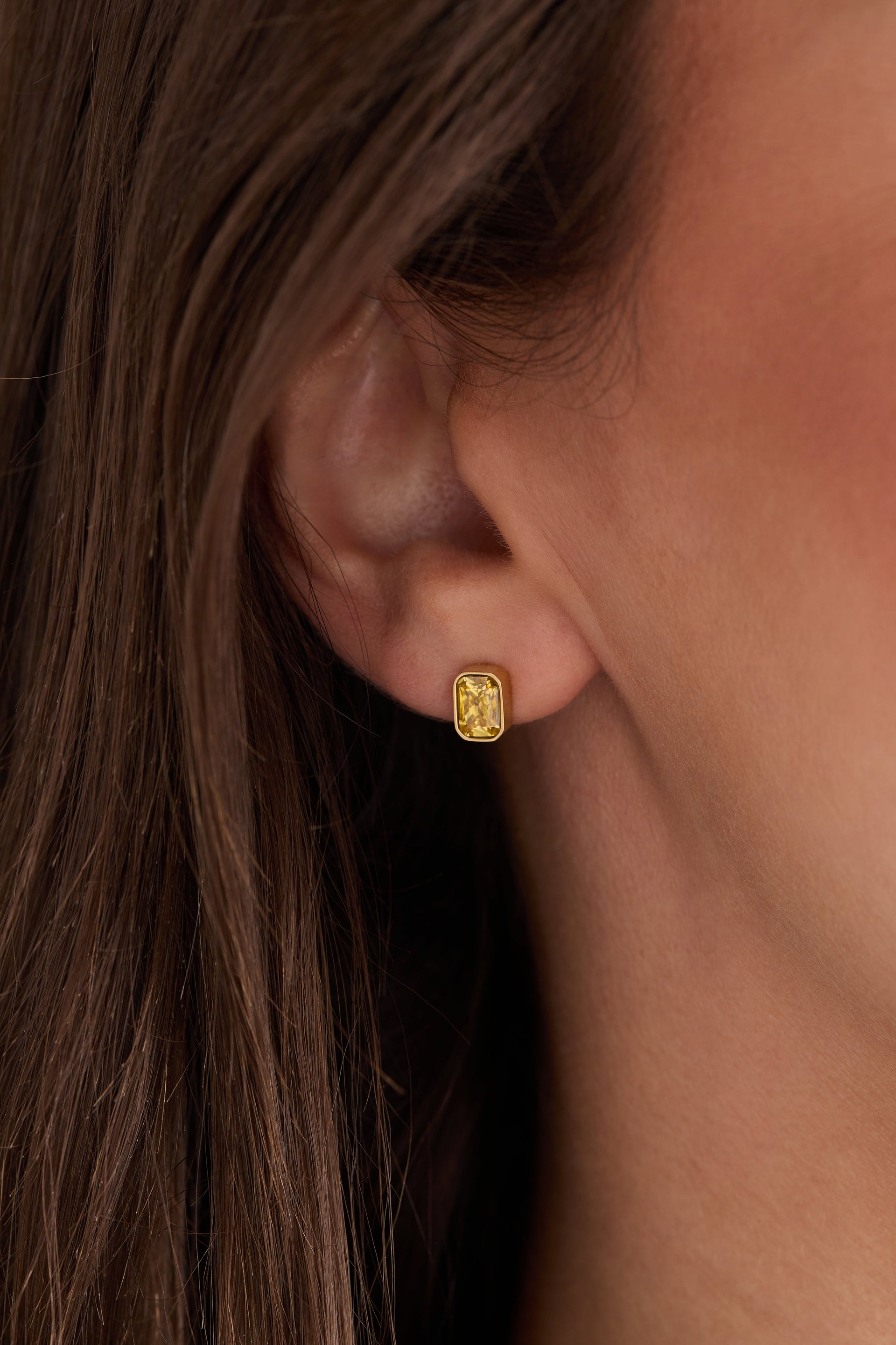 November Birthstone Stud Earrings with Emerald-Cut Topaz Crystal