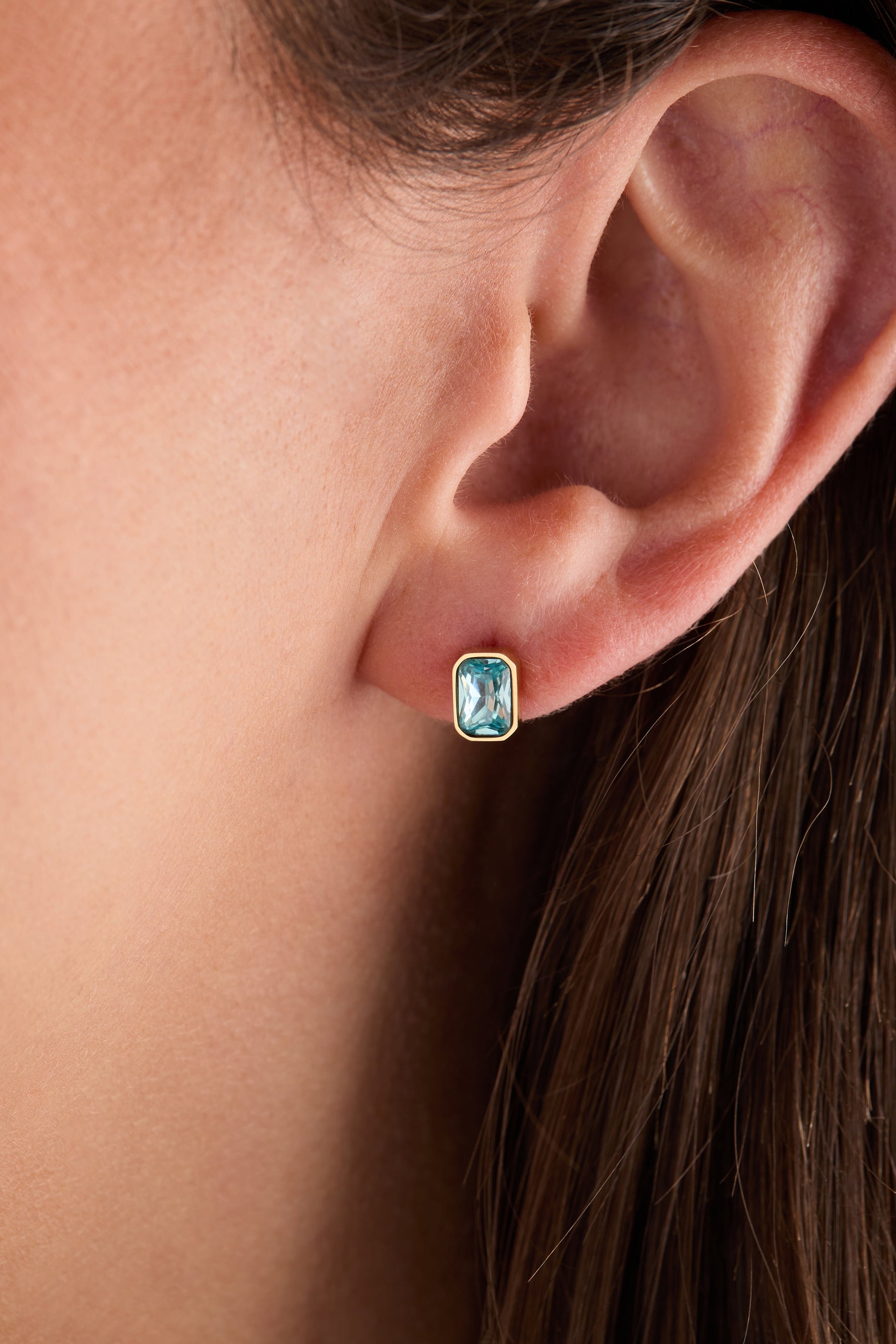 March Aquamarine Birthstone Stud Earrings in Bezel Setting