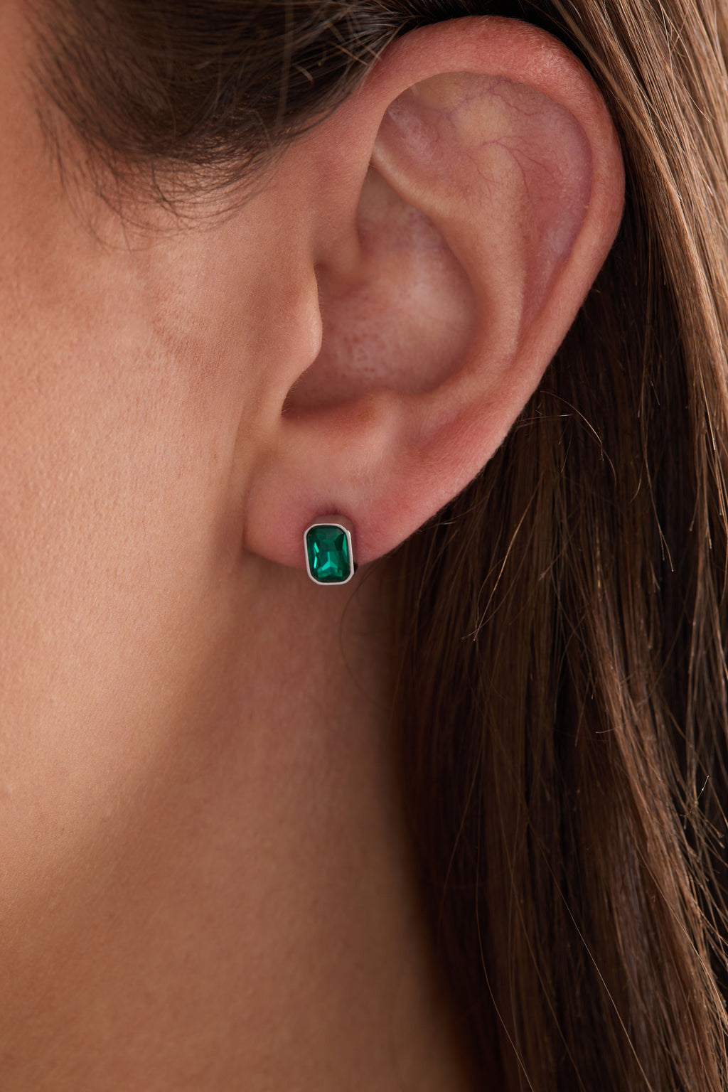 December Birthstone Stud Earrings, Emerald-Cut Blue Zircon