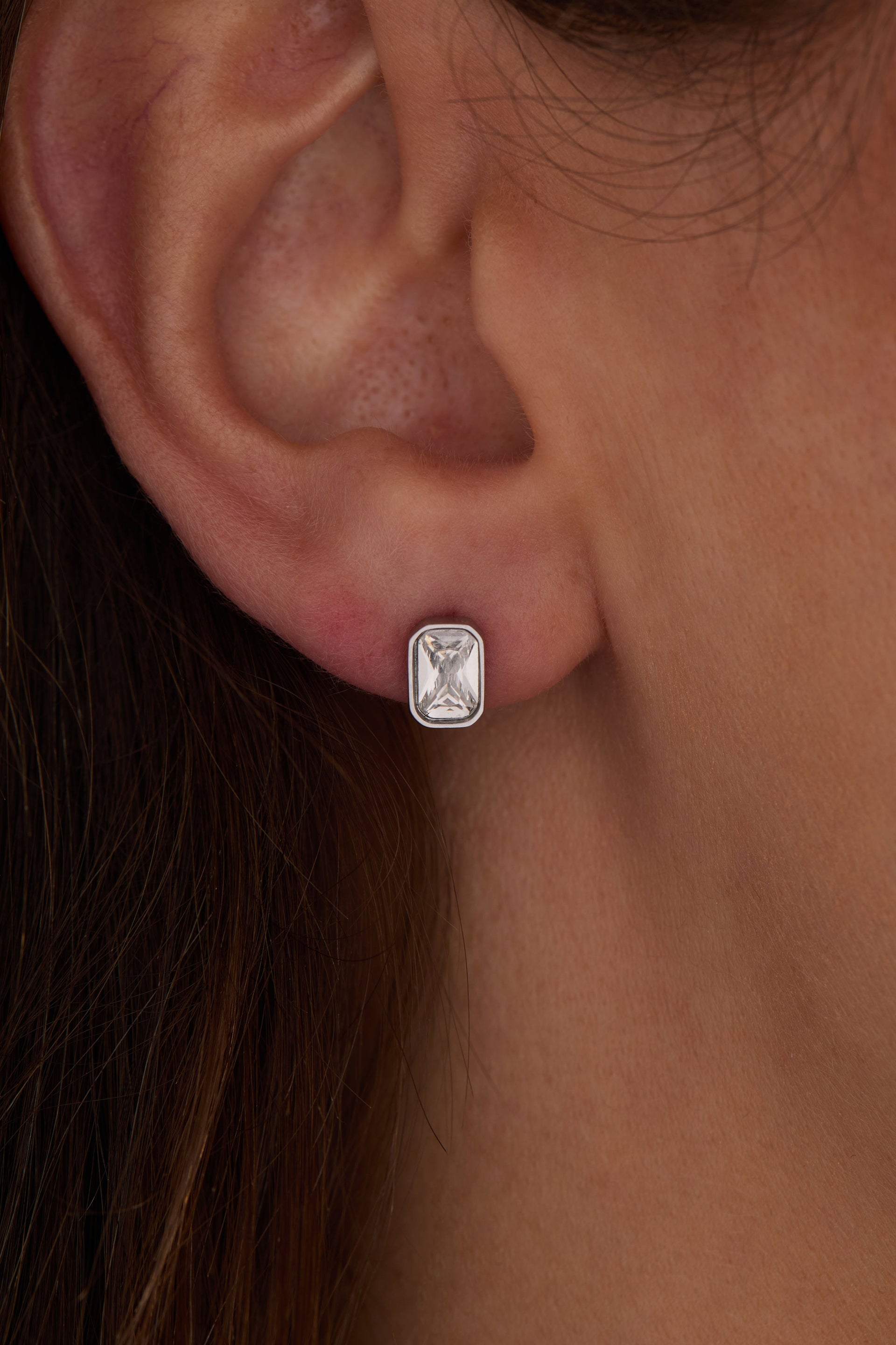 April Birthstone Stud Earrings, Emerald-Cut Clear Crystal