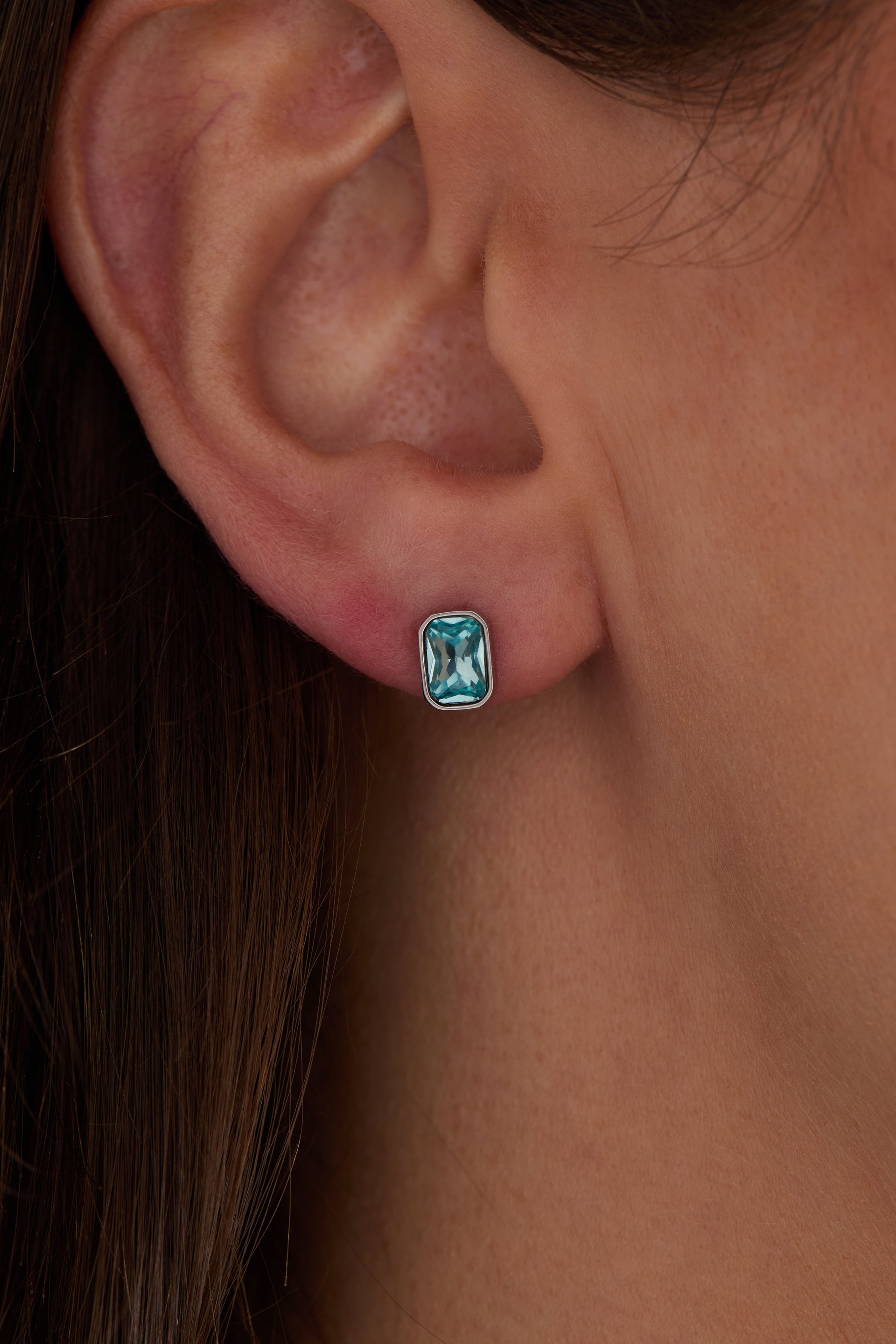 March Aquamarine Birthstone Stud Earrings in Bezel Setting