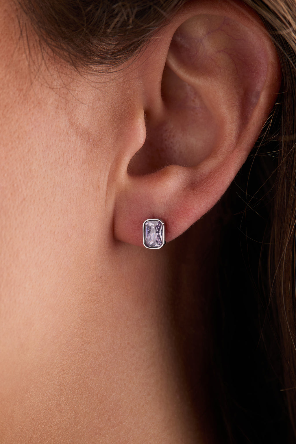 June Light Amethyst Birthstone Stud Earrings in Bezel Setting