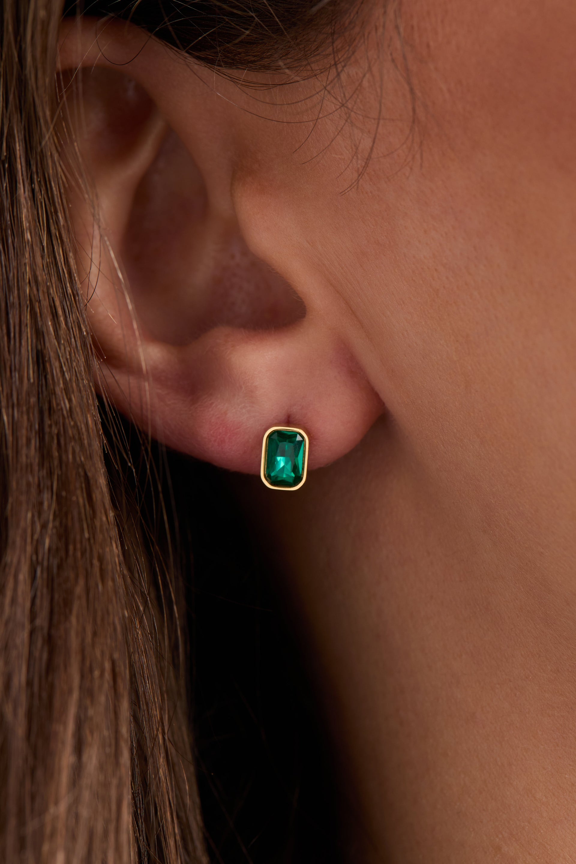 December Birthstone Stud Earrings, Emerald-Cut Blue Zircon