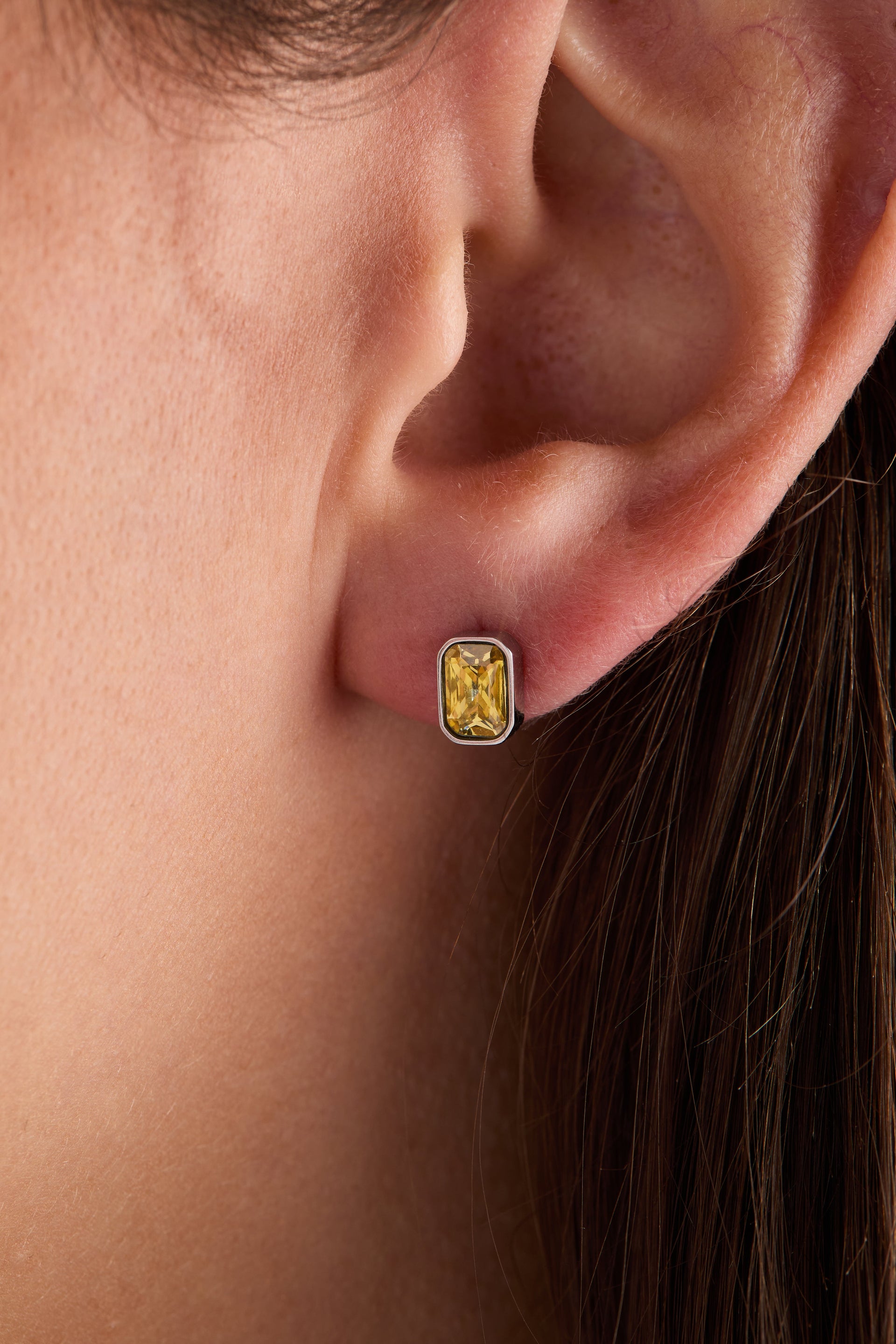 November Birthstone Stud Earrings with Emerald-Cut Topaz Crystal