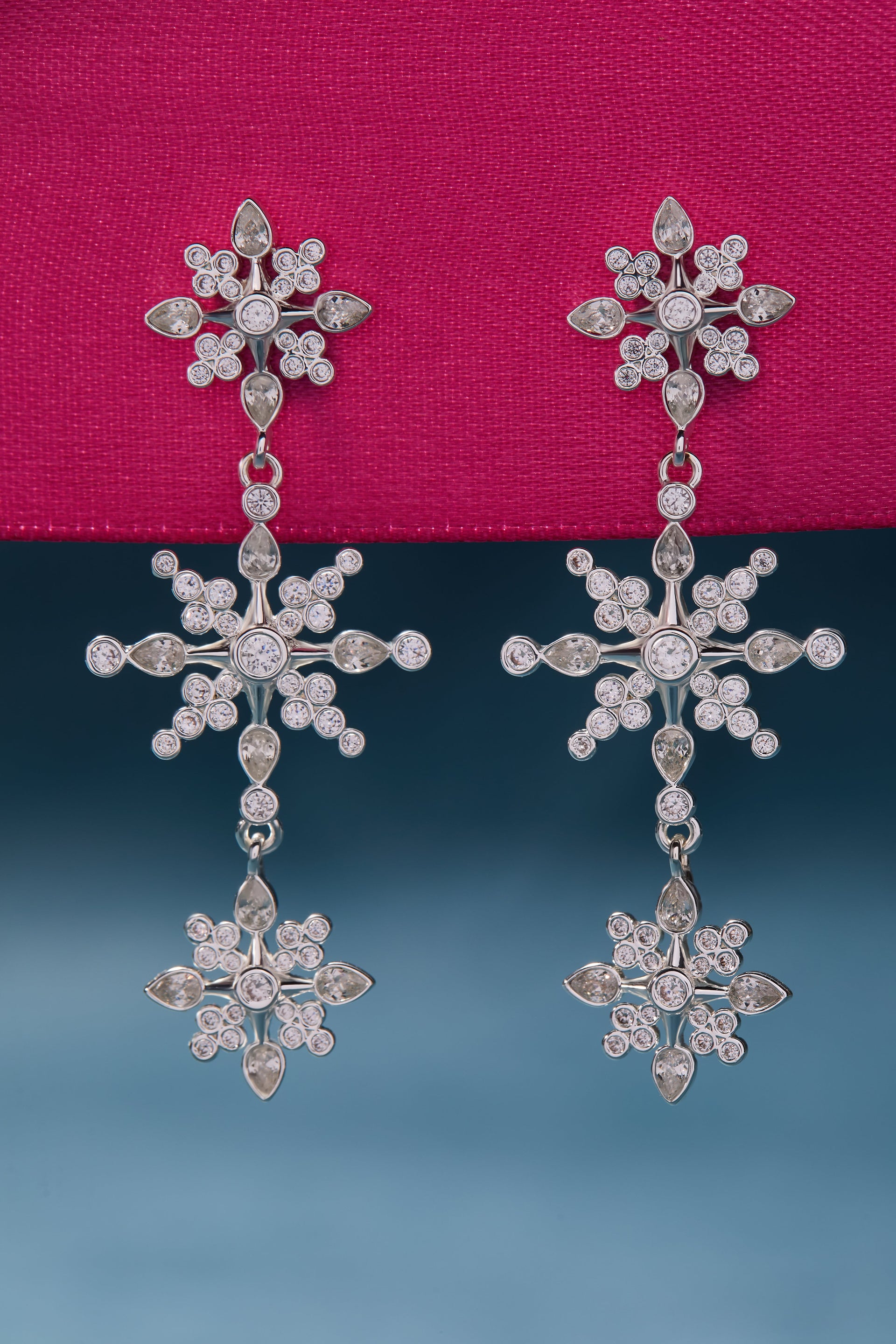 Crystal Snowflake Linear Drop Earrings in Silver and Clear