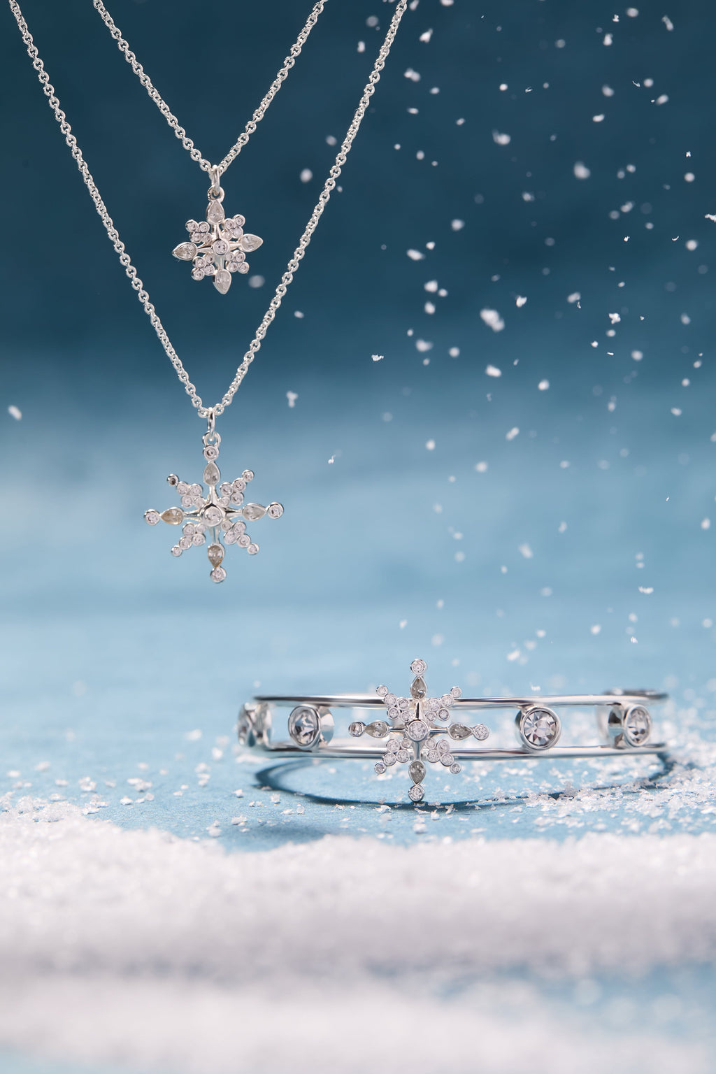 Crystal Snowflake Openwork Cuff Bracelet in Silver