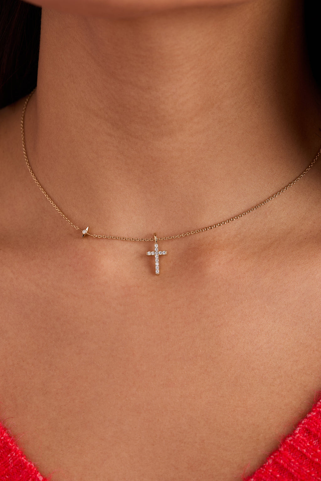 Delicate Pave Cross Pendant Necklace in Gold-Plated Silver