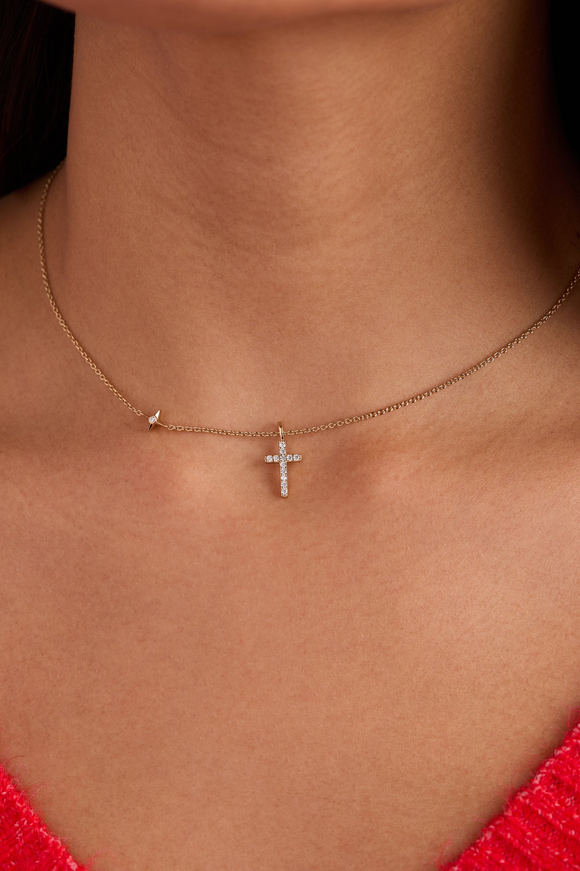 Delicate Pave Cross Pendant Necklace in Gold-Plated Silver