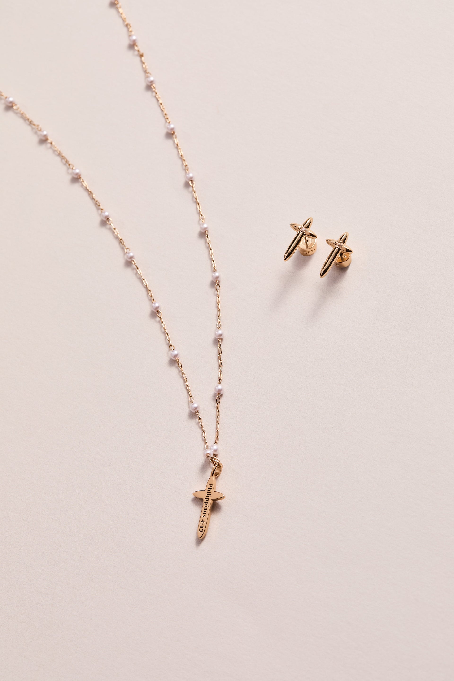 4:13 Cross Stud Earrings in Gold