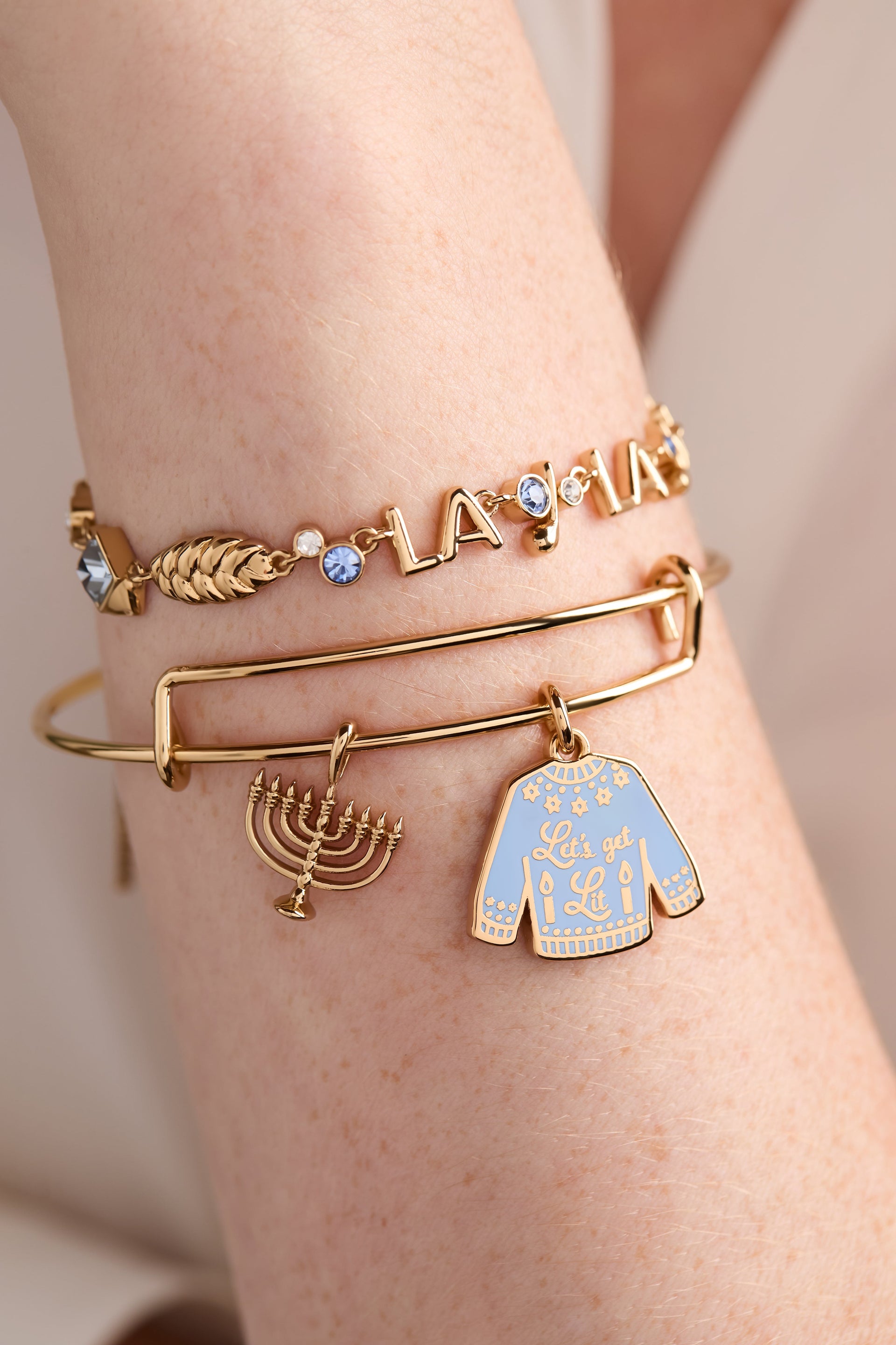 Challah-la-la-la Bolo Bracelet with Clear and Aquamarine Stones