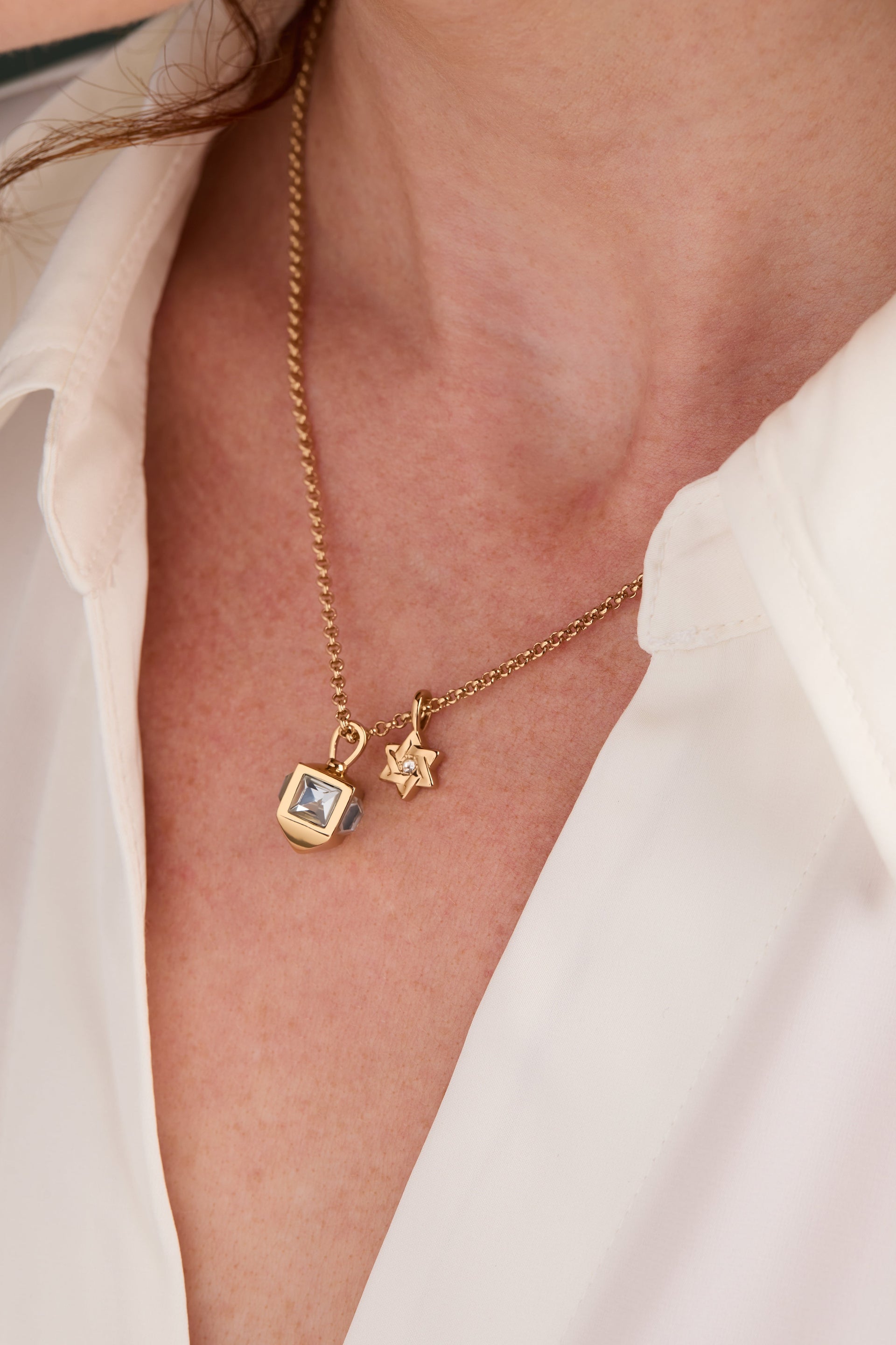 Hanukkah Star of David and Dreidel Crystal Pendant Necklace