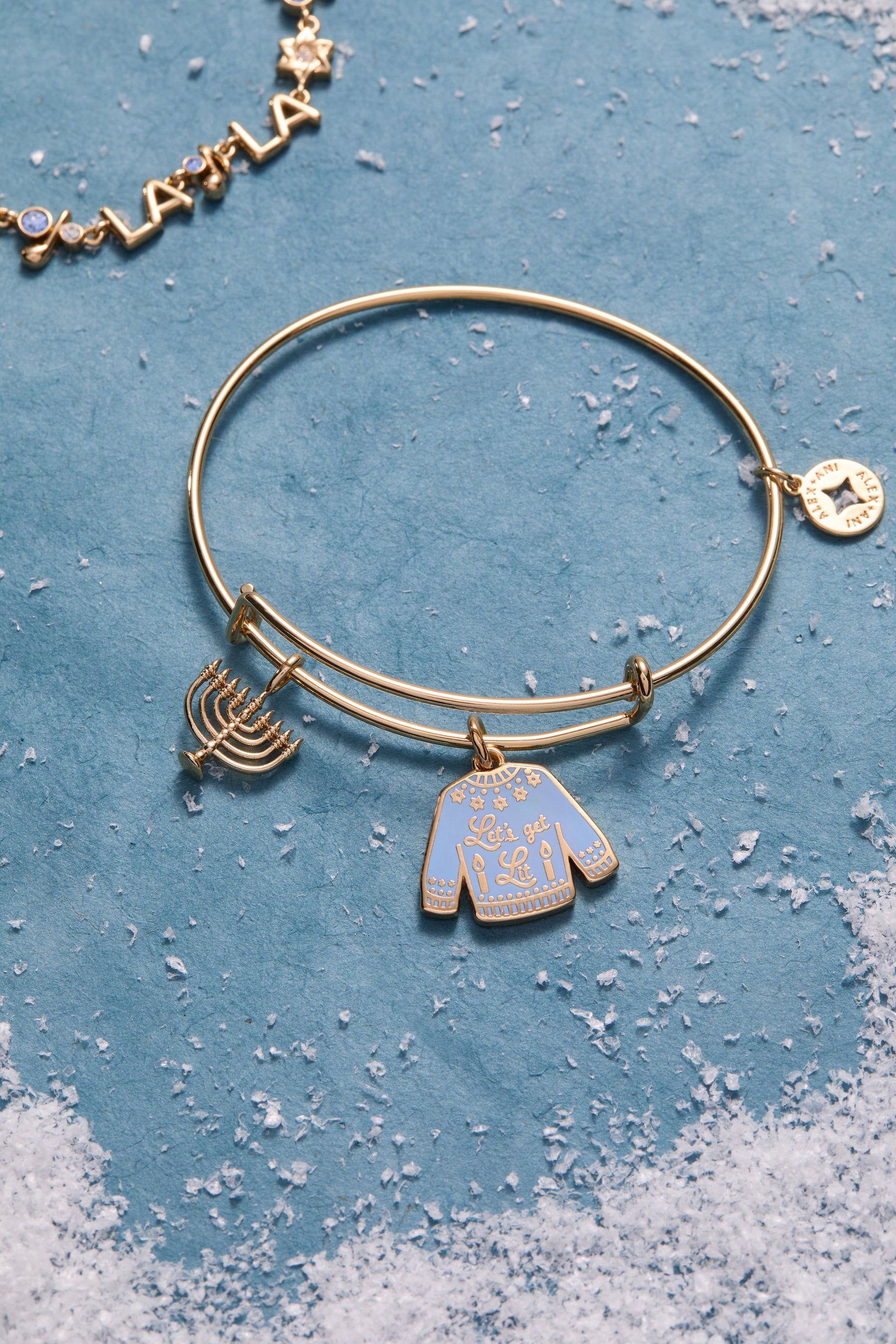 Gold-Plated Hanukkah Let's Get Lit Menorah Charm Bangle Bracelet