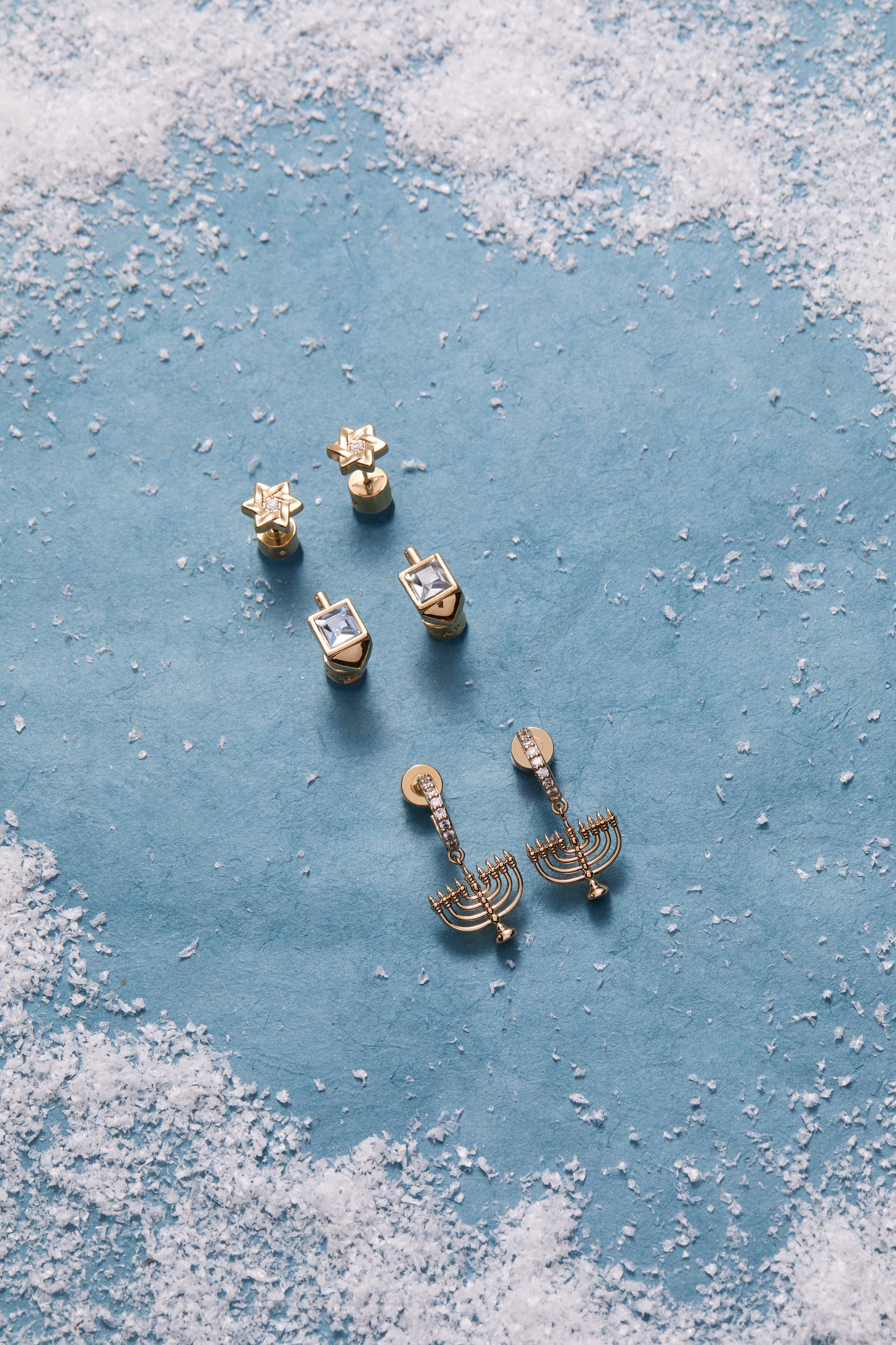 Hanukkah Stud Earring Set with Star of David and Dreidel Designs