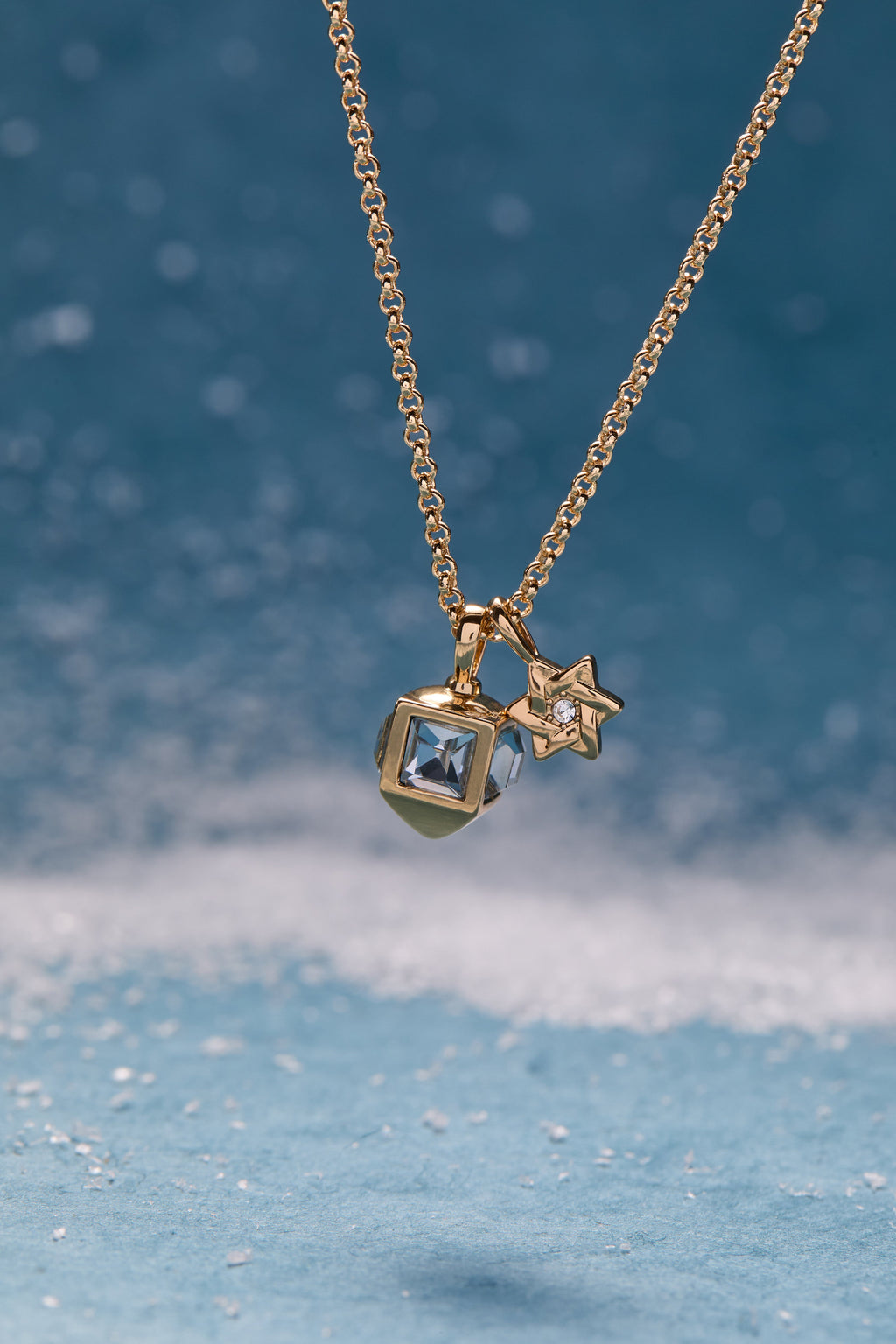 Hanukkah Star of David and Dreidel Crystal Pendant Necklace