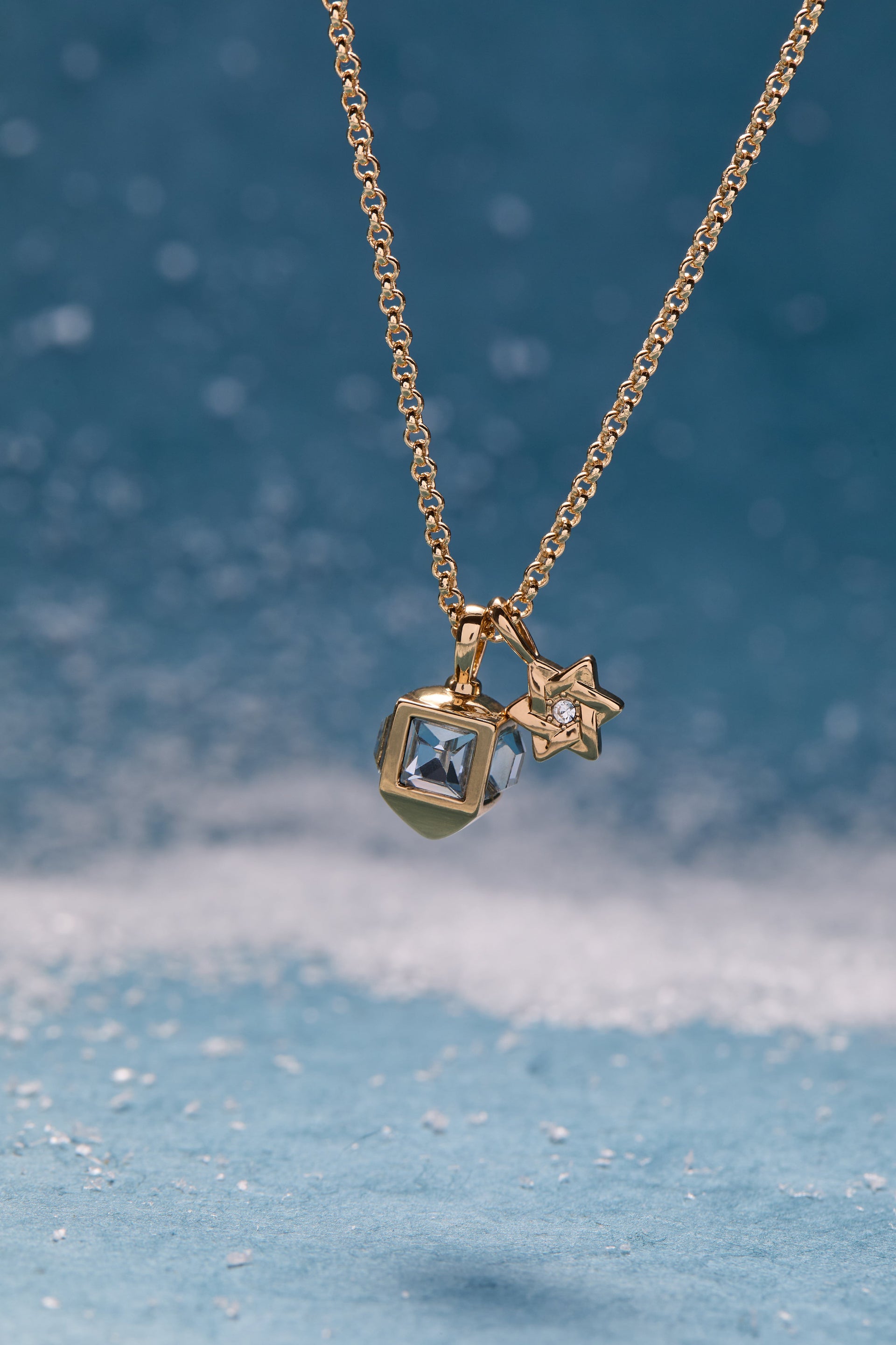 Hanukkah Star of David and Dreidel Crystal Pendant Necklace