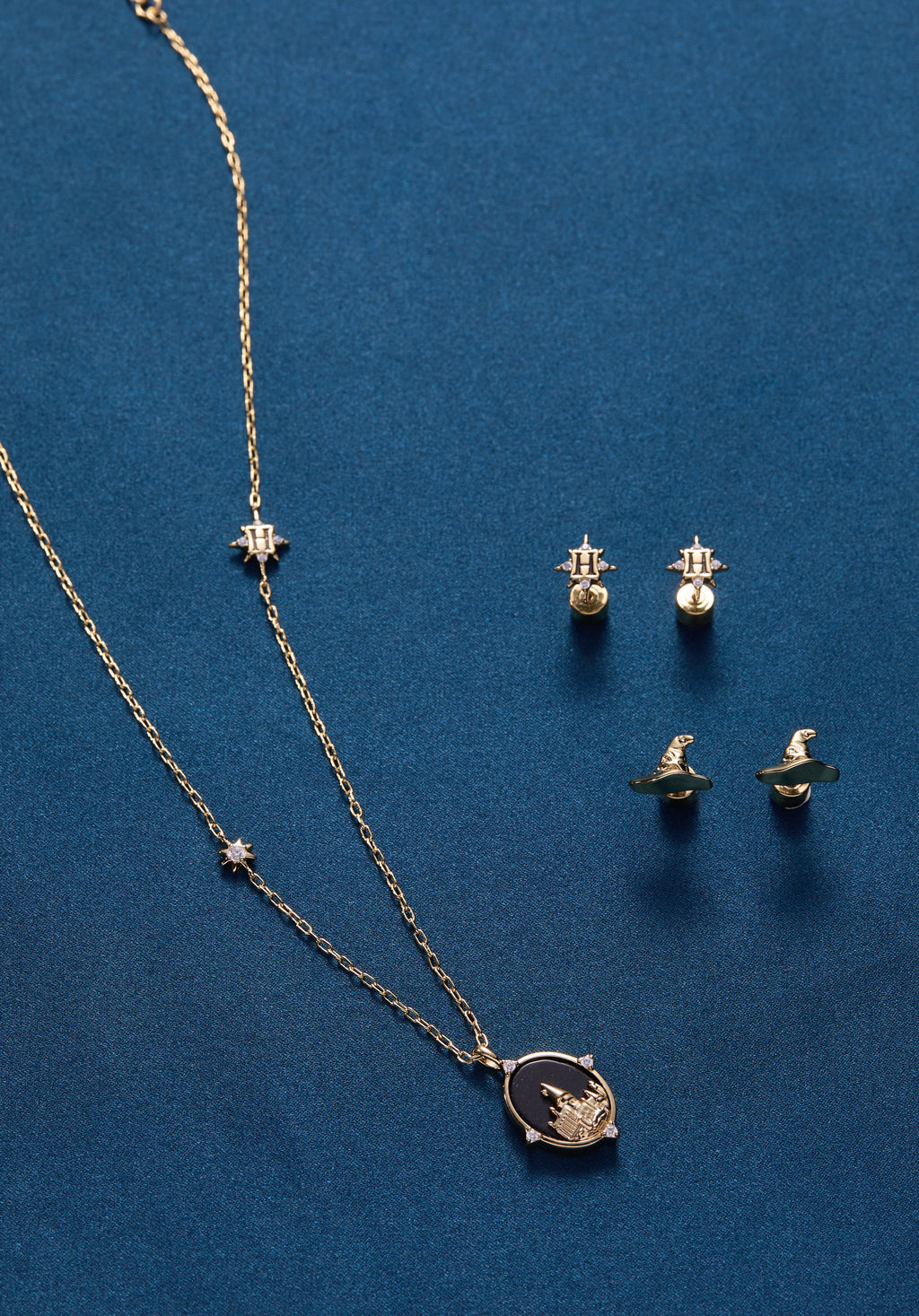 Hogwarts Castle Pendant Necklace with Blue Sunstone and Crystals