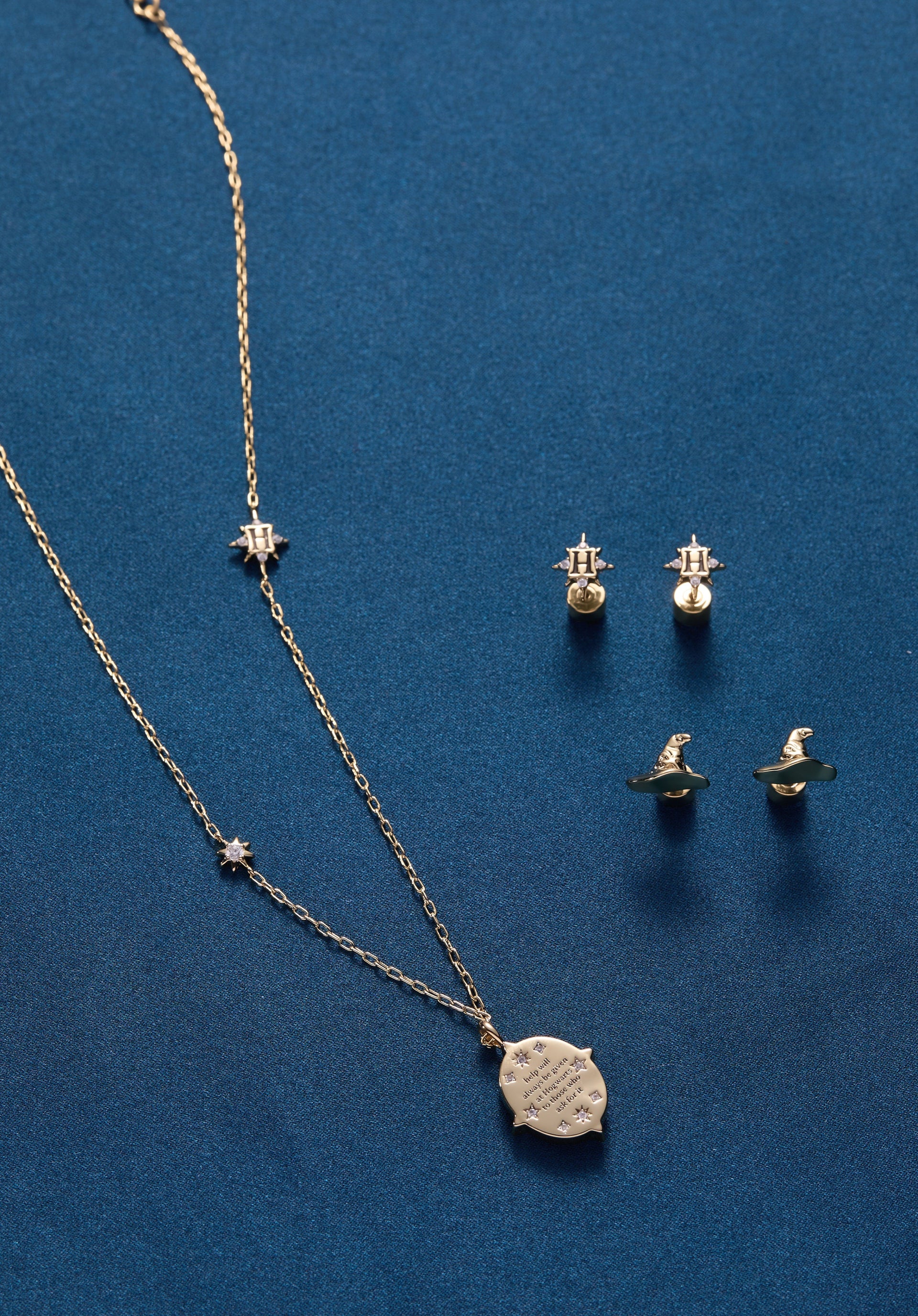 Hogwarts Castle Pendant Necklace with Blue Sunstone and Crystals