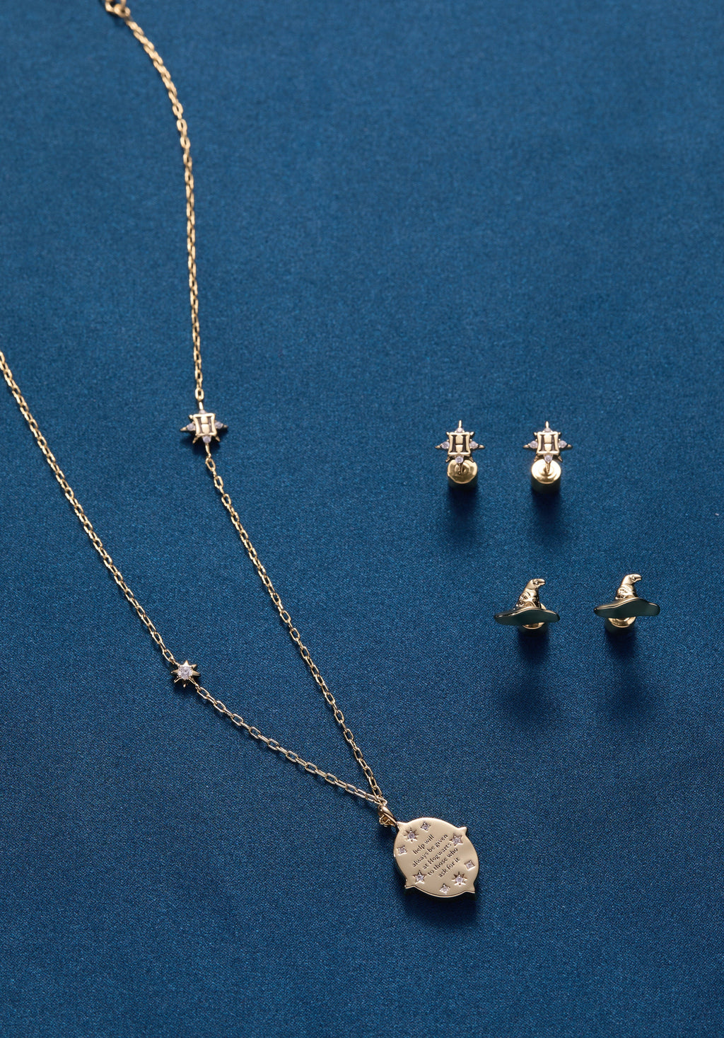 Harry Potter Hogwarts & Sorting Hat Stud Earring Set in Gold Plated
