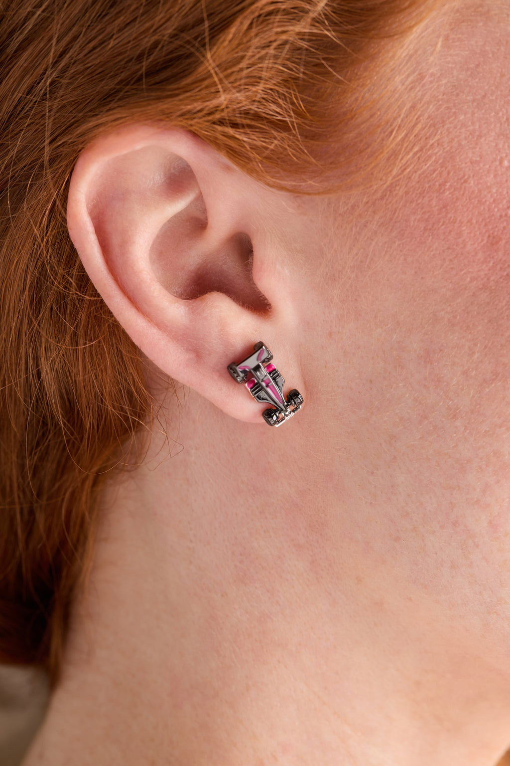 Hot Wheels Racecar Stud Earrings with Enamel and Crystal Accents